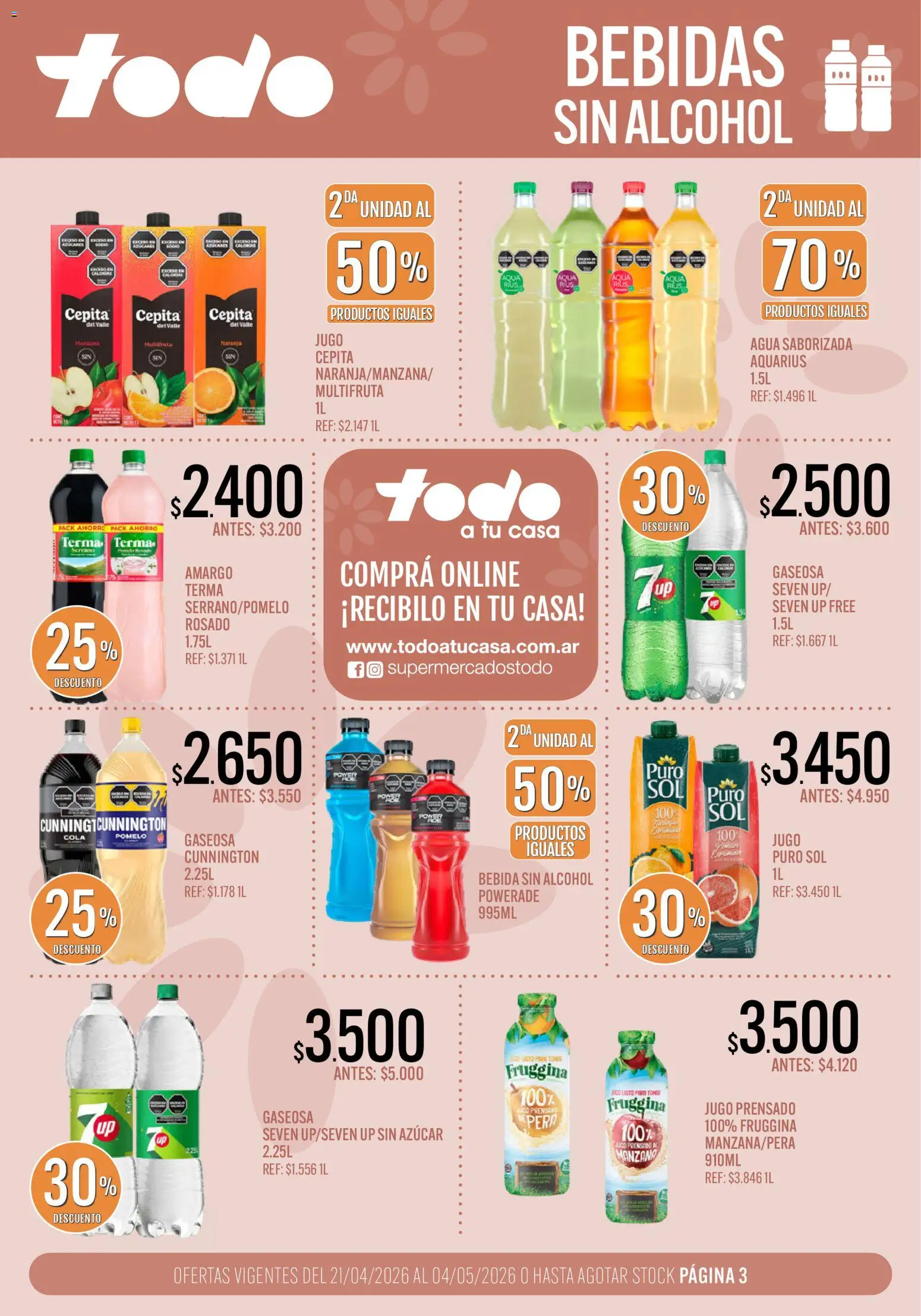 Supermercados TODO - Ofertas │ válido desde el 21.04.2026 | Página: 3 | Productos: Prensa, Azucar, Agua, Jugo
