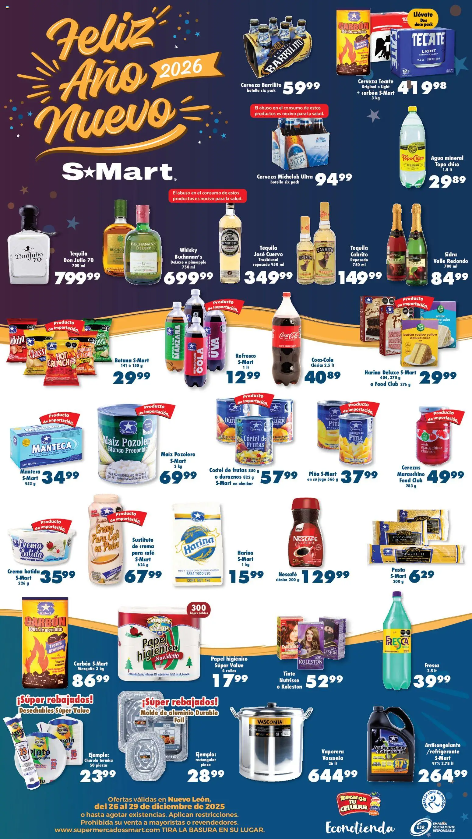Nuevas ofertas de S-Mart válidas en toda la República Mexicana desde el 26.12.2025. ¡Encuentra las mejores ofertas en S-Mart folleto Monterrey! | Página: 2 | Productos: Crema, Papel higiénico, Vaporera, Molde