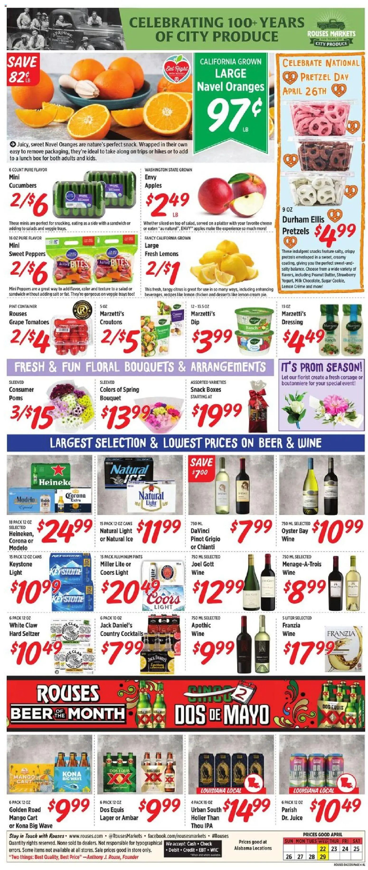 Rouses Weekly Ad - AL - valid from 22.04.2026 | Page: 8 | Products: Cheese, Beer, Cucumbers, Mango