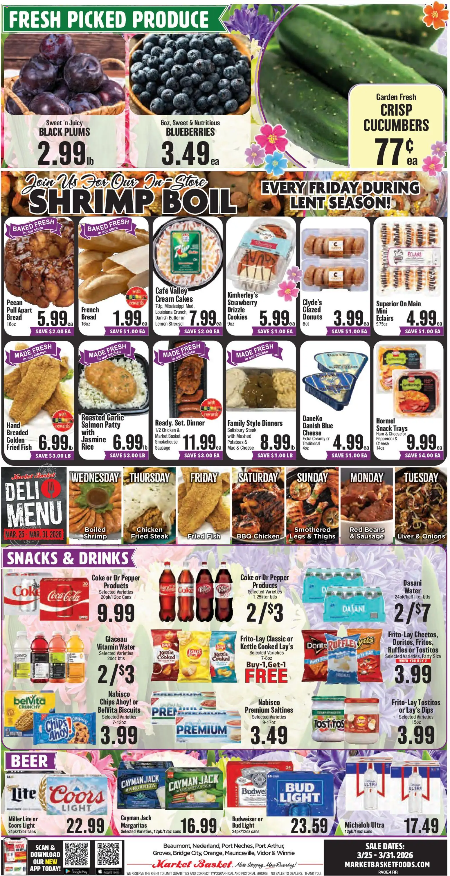 Market Basket Weekly Ad - valid from 25.03.2026 | Page: 4 | Products: Cheese, Rice, Chips, Water