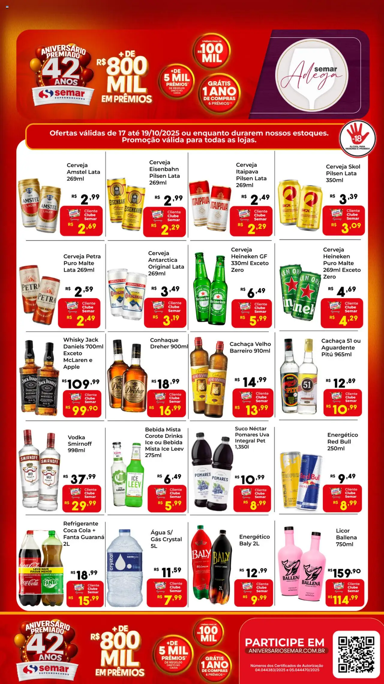 Semar Supermercado Folheto - válido de 17.10.2025 | Página: 1 | Produtos: Guaraná, Energético, Conhaque, Cola