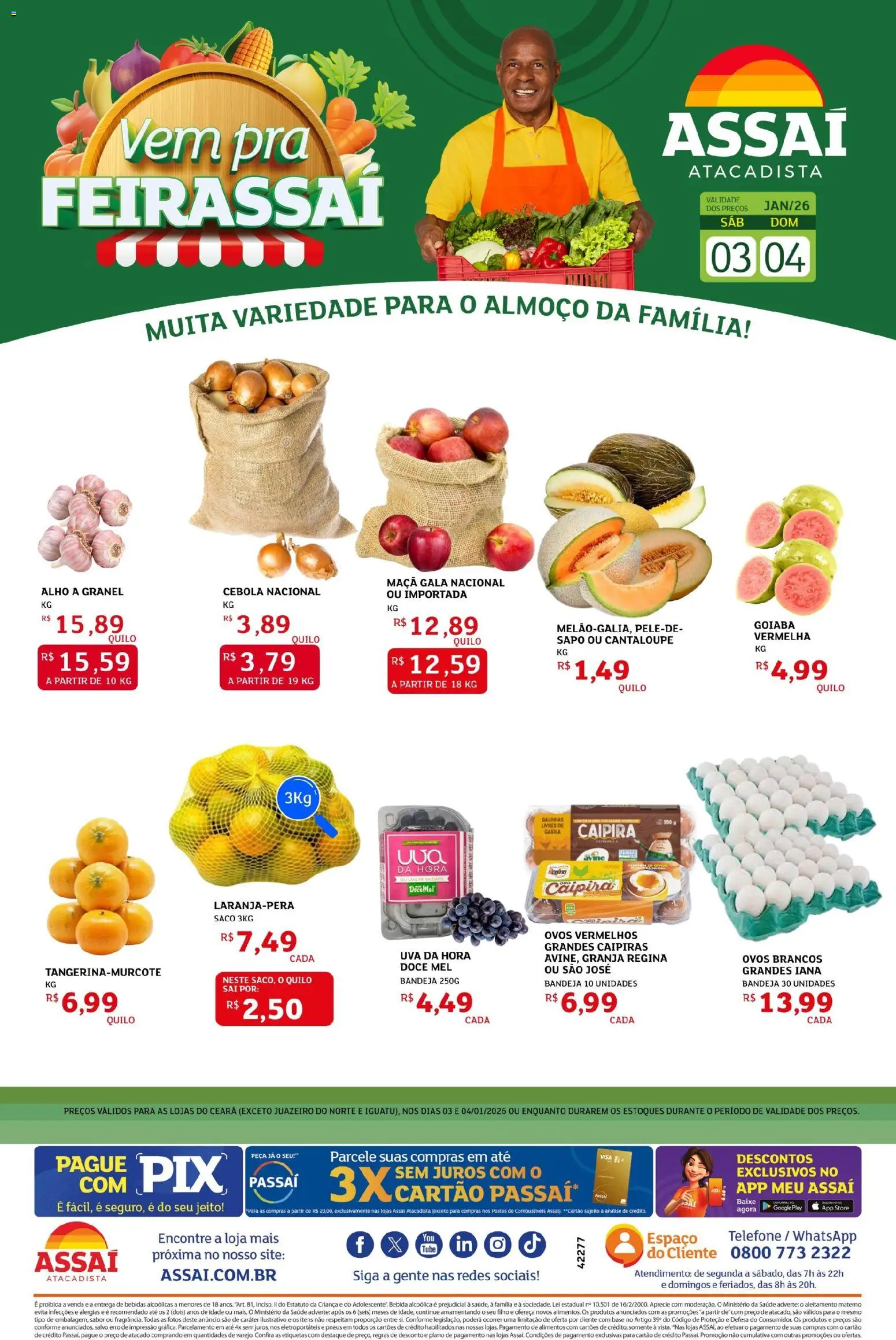 Assaí Atacadista Folheto - válido de 03.01.2026 | Página: 1 | Produtos: Cebola, Ovos, Base, Bandeja