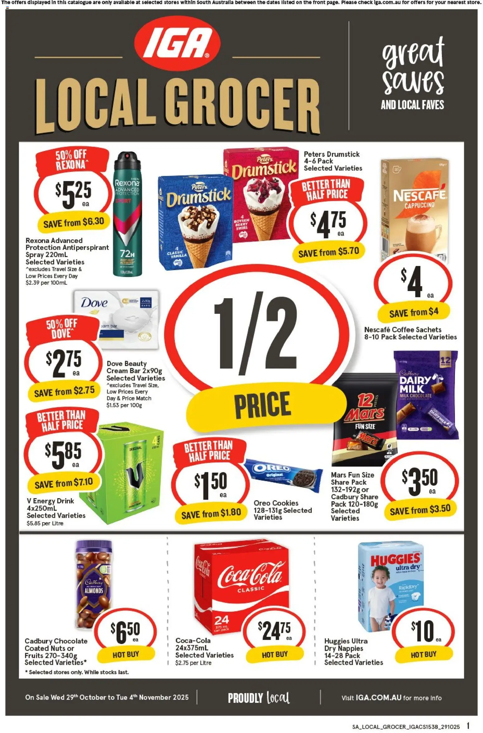 IGA catalogue - valid from 29.10.2025 | Page: 1 | Products: Dairy, Energy drink, Nappies, Nuts