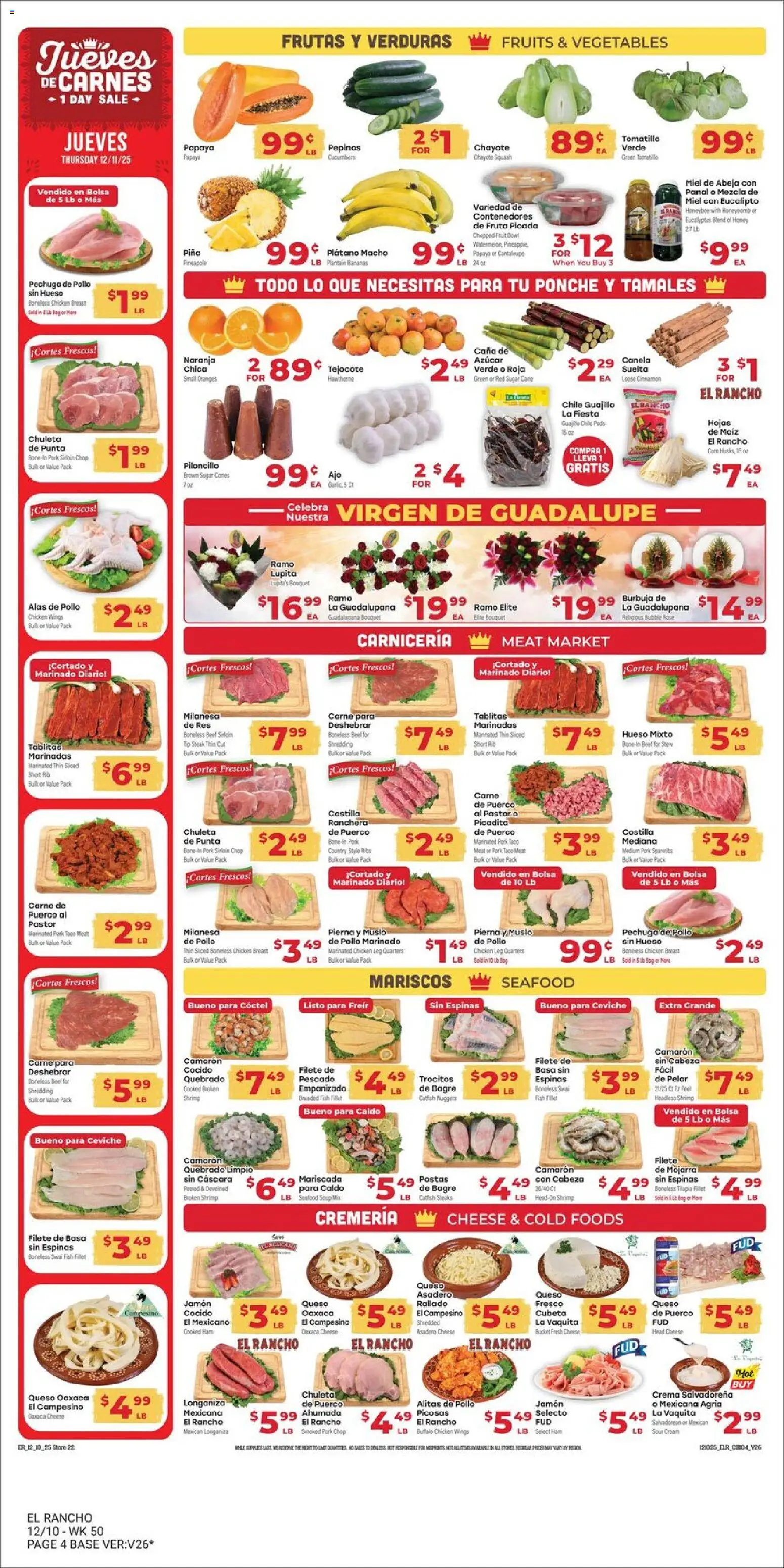 El Rancho Weekly Ad - valid from 10.12.2025 | Page: 4 | Products: Squash, Pineapple, Sugar, Seafood