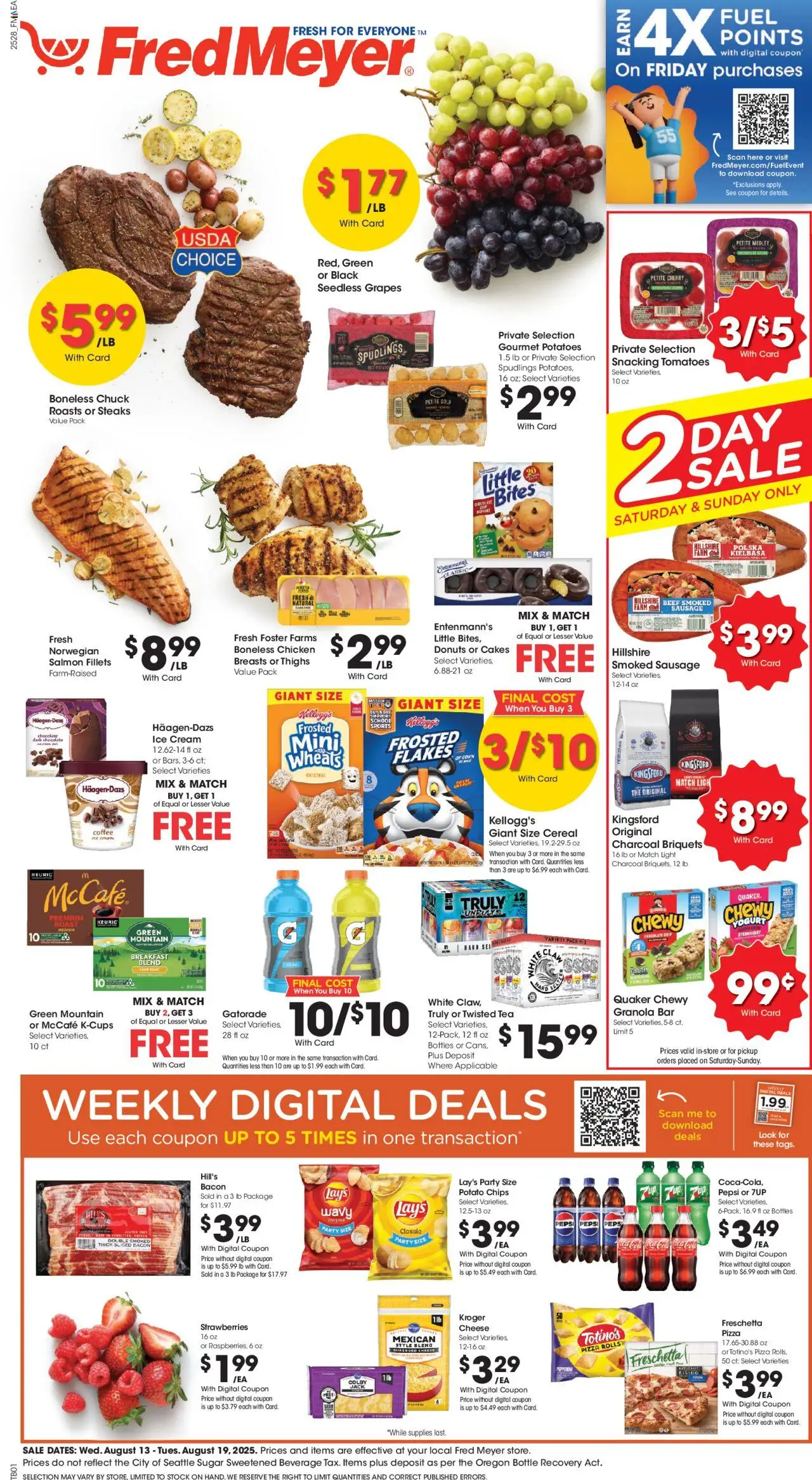 Fred Meyer Weekly Ad - valid from 13.08.2025 | Page: 1 | Products: Corn, Chocolate, Tea, Flakes