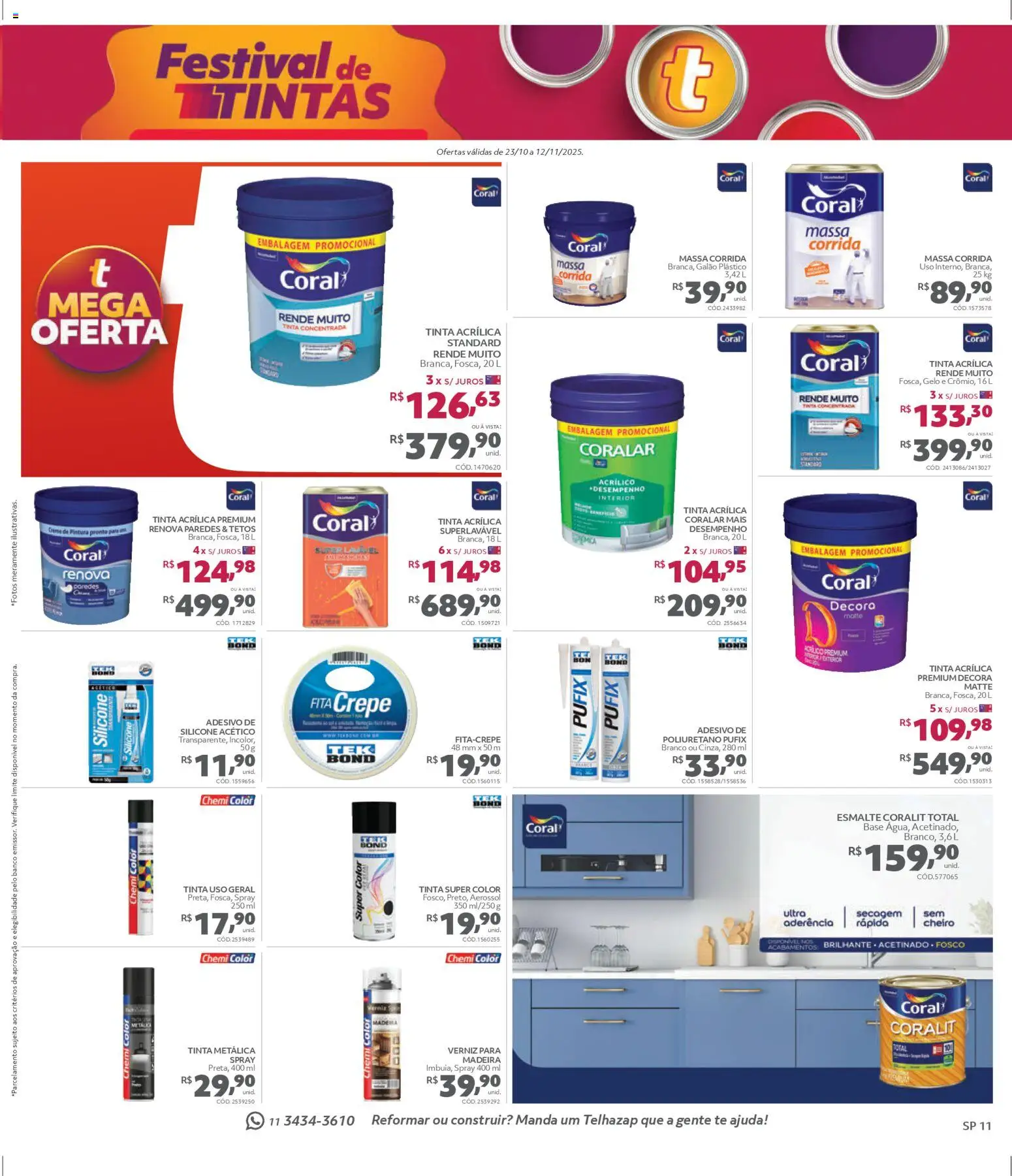 Telhanorte Folheto - válido de 23.10.2025 | Página: 11 | Produtos: Massa corrida, Banco, Fita, Tinta