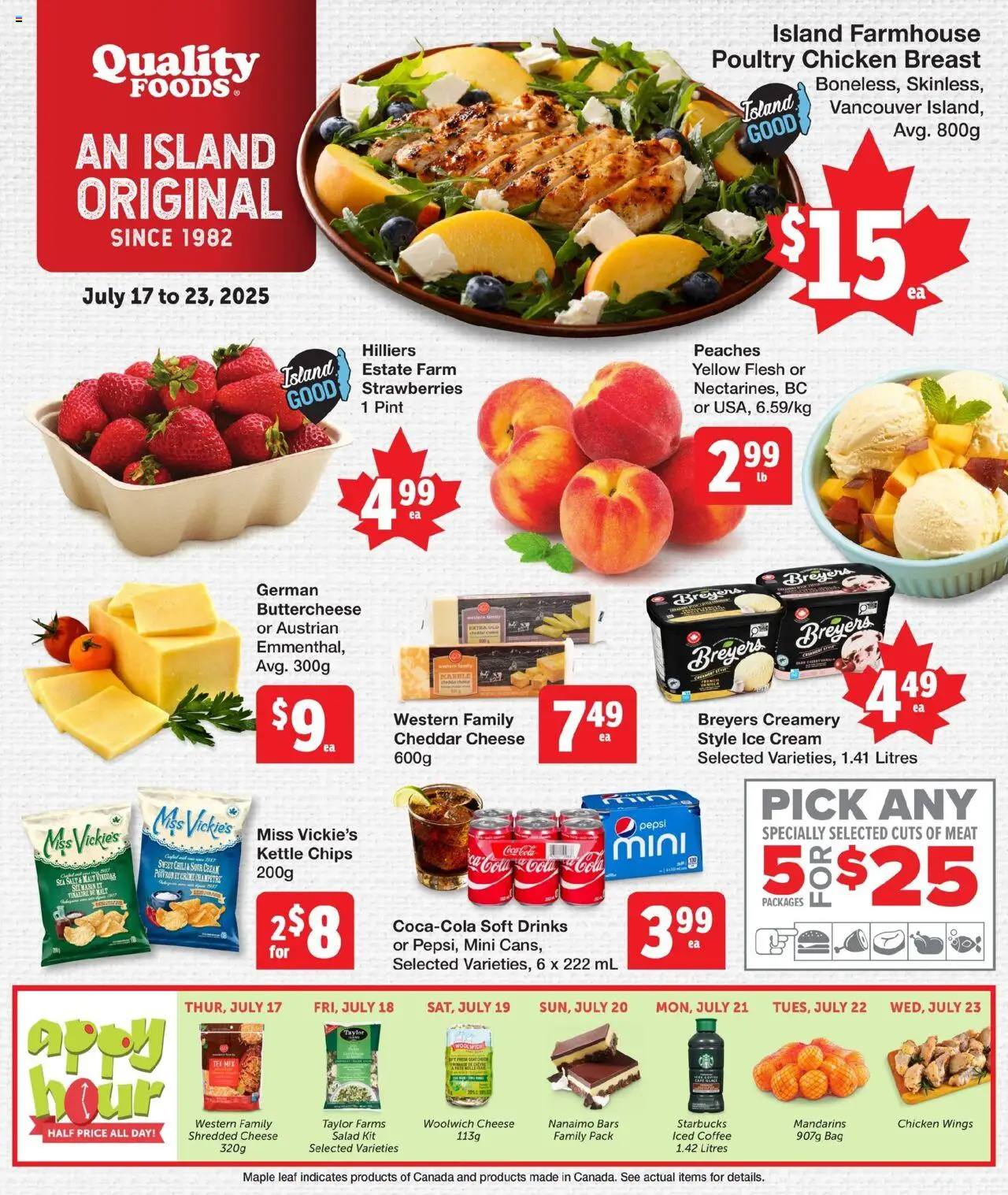 Quality Foods flyer valid from 17.07.2025 | Page: 1 | Products: Strawberries, Cream, Ice cream, Chicken wings