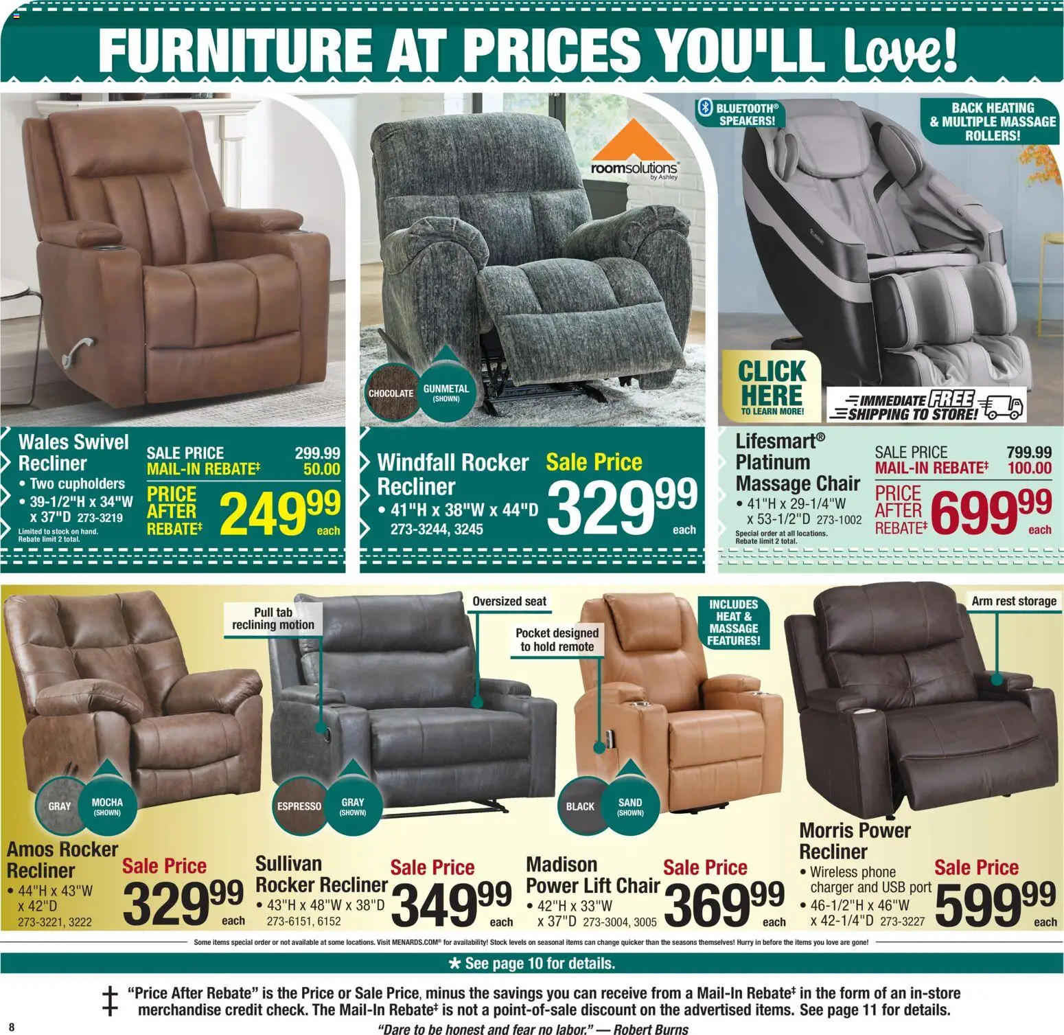 Menards - Weekly Ad - valid from 14.01.2026 | Page: 10 | Products: Chair, Lift Chair, Phone, Usb
