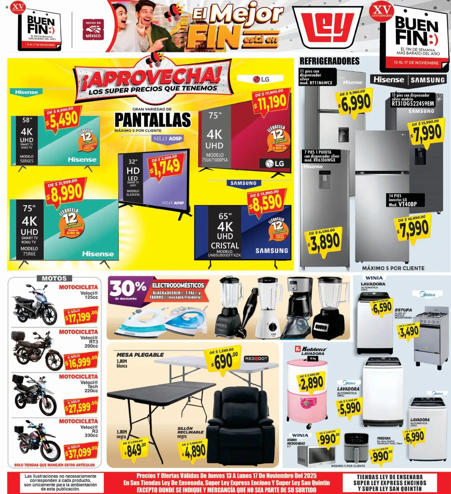 Nuevas ofertas de Casa Ley válidas en toda la República Mexicana desde el 13.11.2025. ¡Encuentra las mejores ofertas en Casa Ley folleto Ensenada! | Página: 1 | Productos: Pantallas, Sillón, Lavadora, Freidora