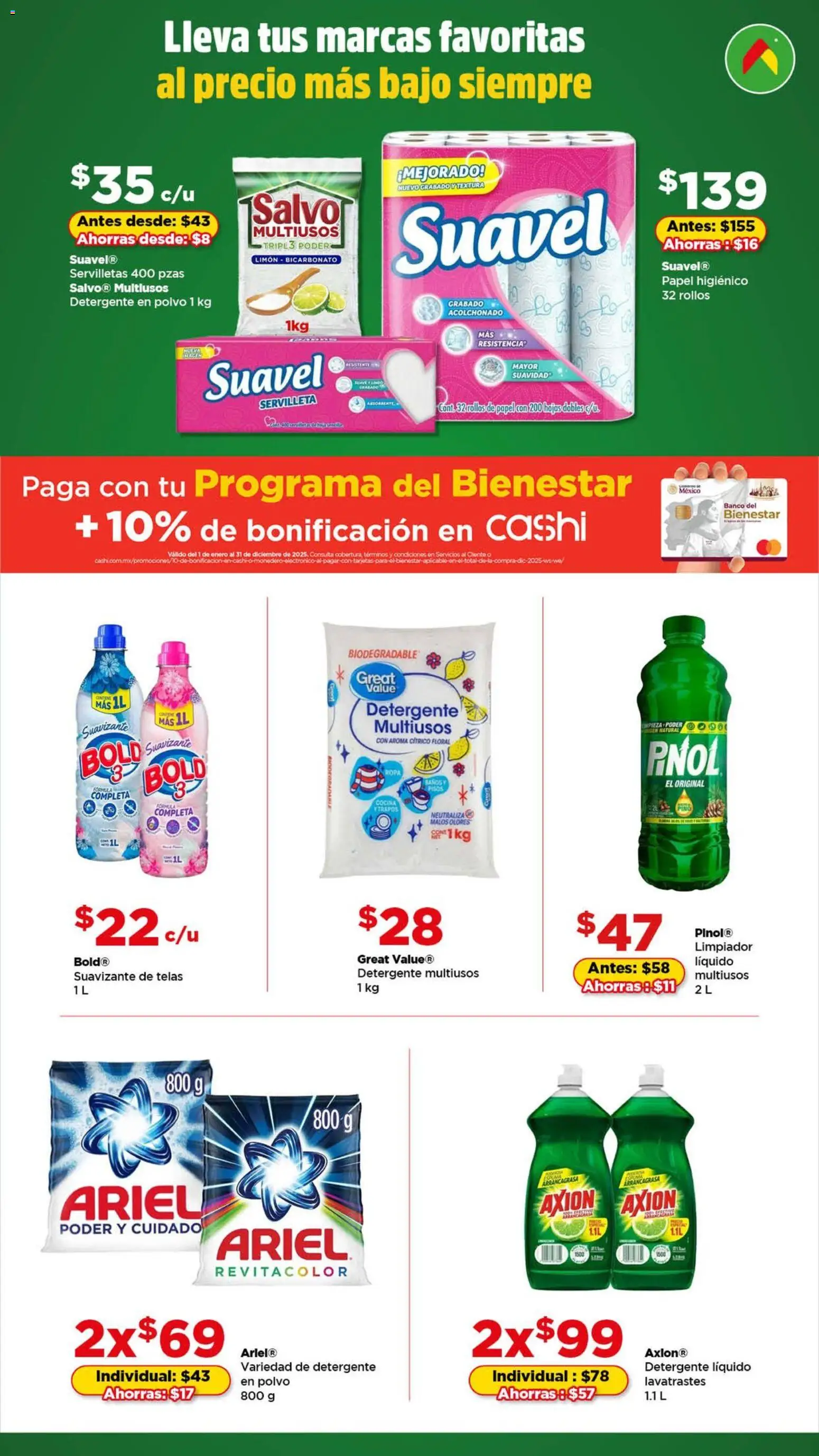 Nuevas ofertas de Bodega Aurrerá válidas en toda la República Mexicana desde el 20.11.2025. ¡Encuentra las mejores ofertas en Bodega Aurrerá folleto Todo para la limpieza ! | Página: 2 | Productos: Detergente, Suavizante, Limpiador, Papel higiénico