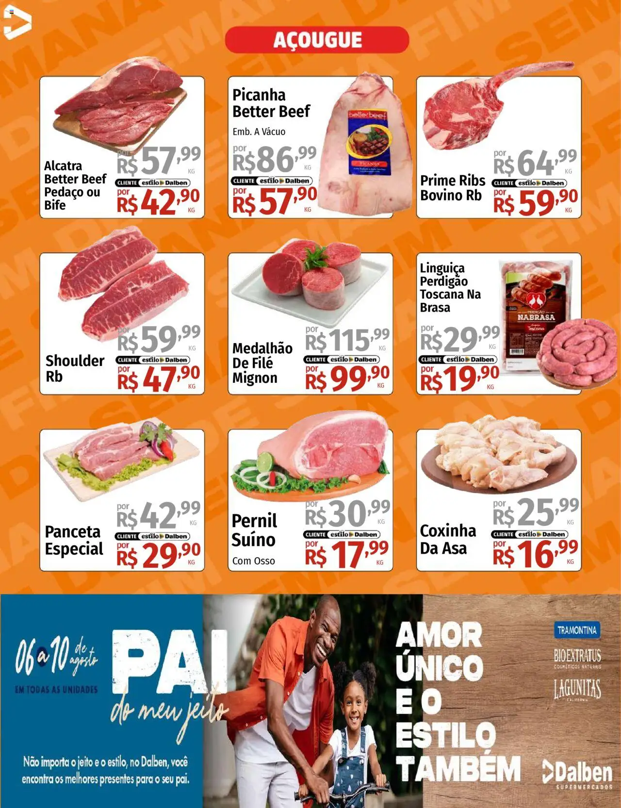 Supermercado Dalben Folheto - válido de 08.08.2025 | Página: 4 | Produtos: Linguiça, Alcatra, Picanha, Pernil