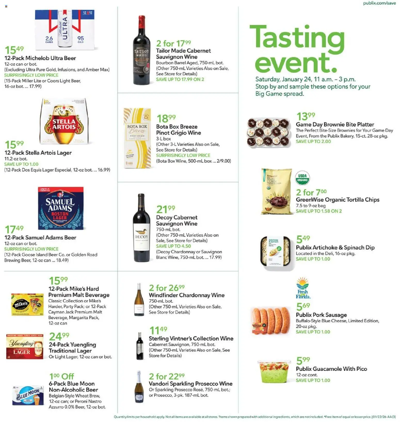 Publix Weekly Ad - valid from 21.01.2026 | Page: 3 | Products: Box, Beer, Pork, Bag