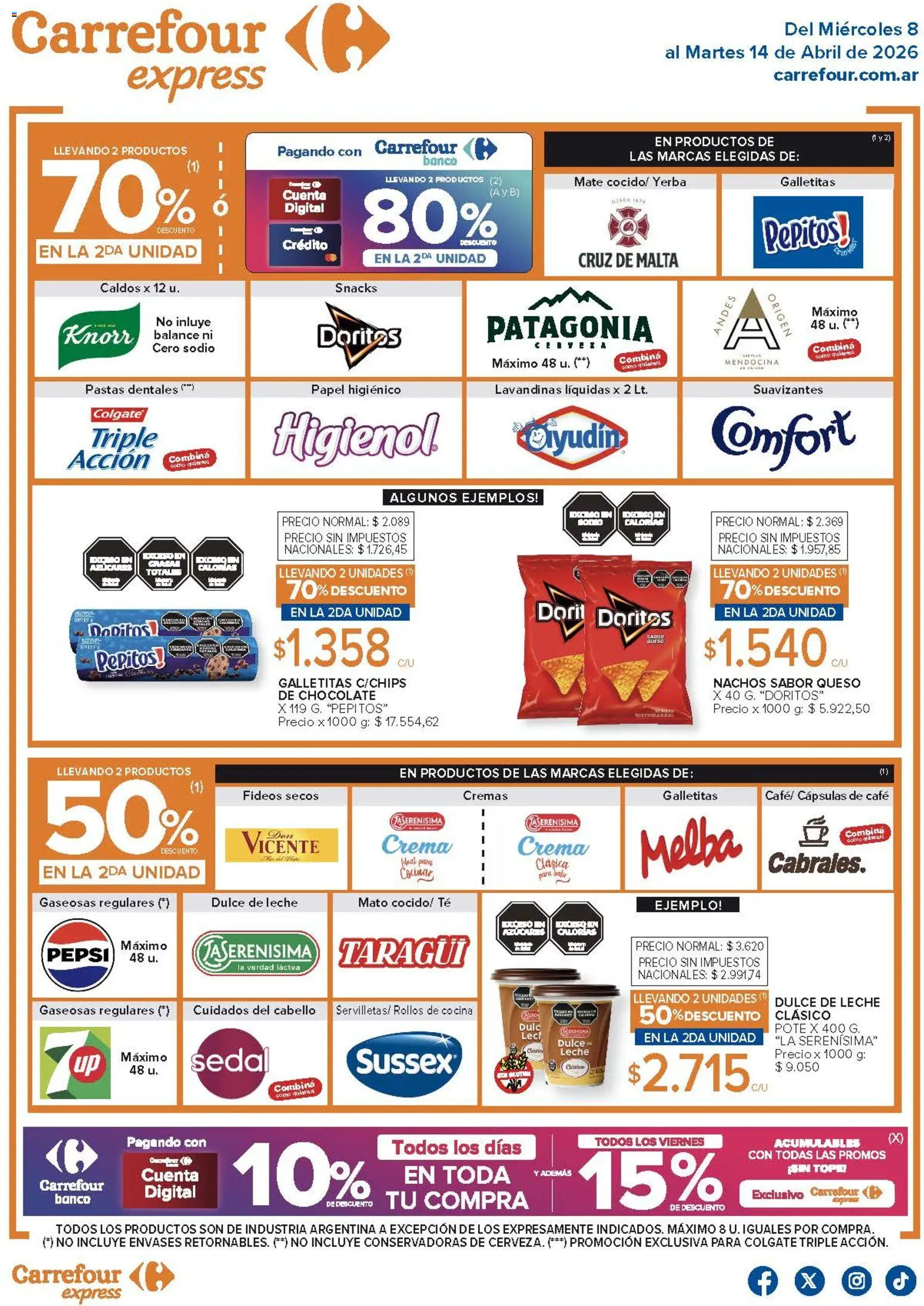 Carrefour Express ofertas │ válido desde el 08.04.2026 | Página: 1 | Productos: Papel higiénico, Cocina, Galletitas, Crema