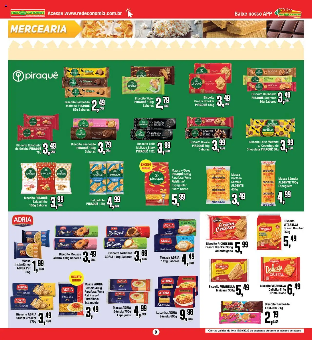 RedEconomia Folheto - válido de 10.09.2025 | Página: 9 | Produtos: Espaguete, Biscoito, Chocolate, Massa