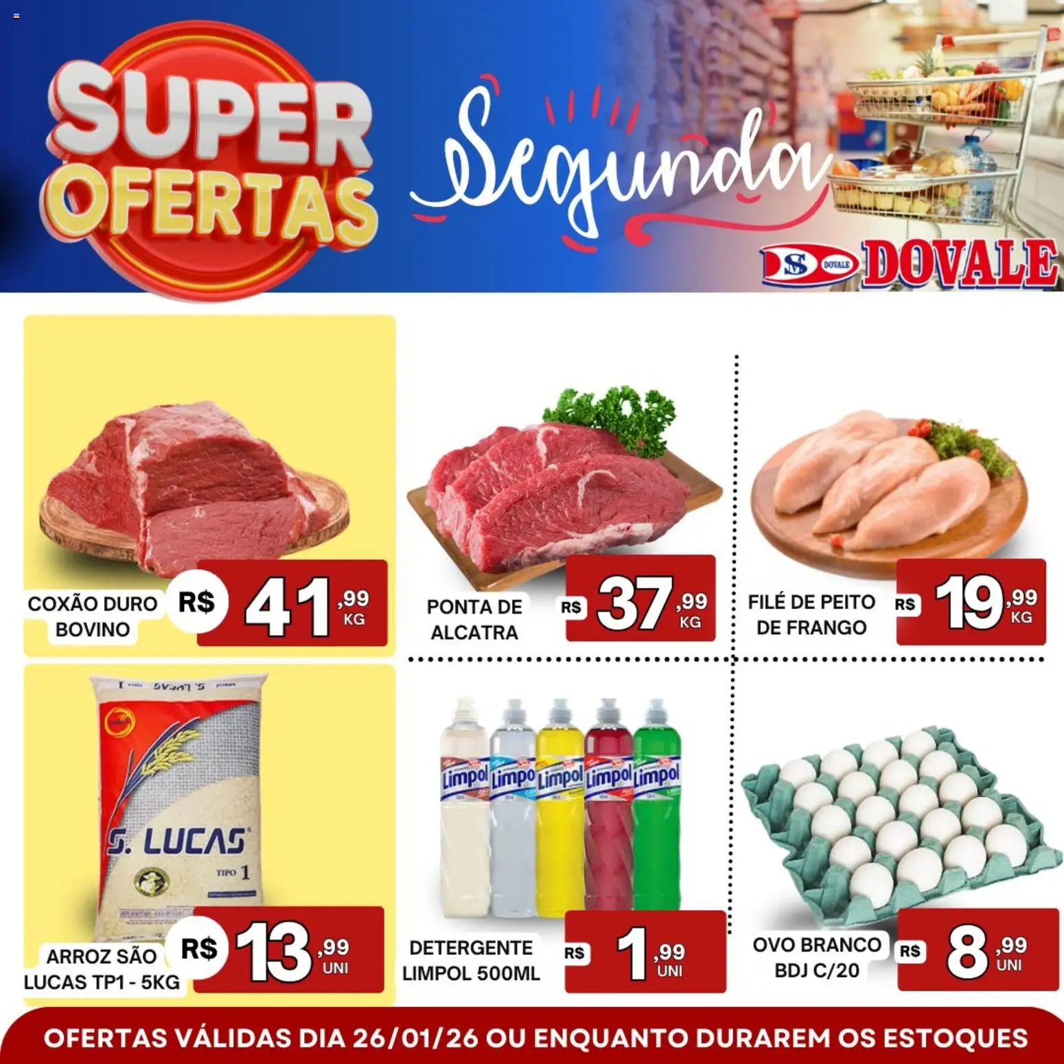 Dovale Folheto - válido de 26.01.2026 | Página: 1 | Produtos: Detergente, Alcatra, Arroz, Frango