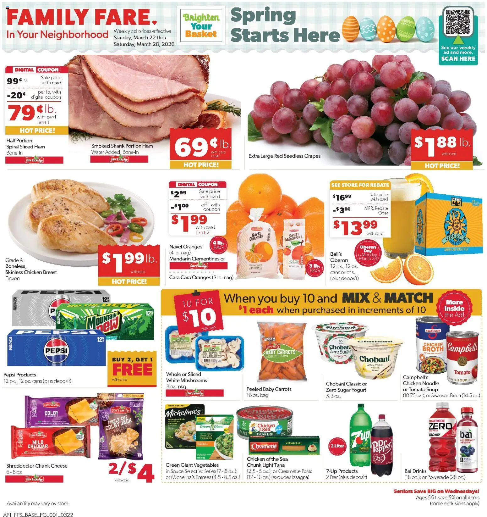 Family Fare Weekly Ad - valid from 22.03.2026 | Page: 1 | Products: Mandarins, Mushrooms, Cheese, Sauce