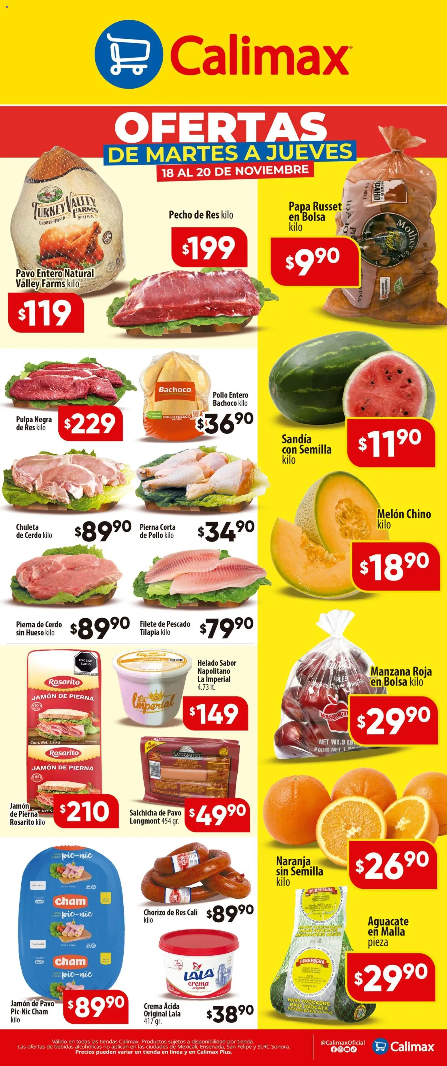 Nuevas ofertas de Calimax válidas en toda la República Mexicana desde el 18.11.2025. ¡Encuentra las mejores ofertas en Calimax folleto Tijuana! | Página: 1 | Productos: Pollo, Salchicha, Manzana, Chorizo