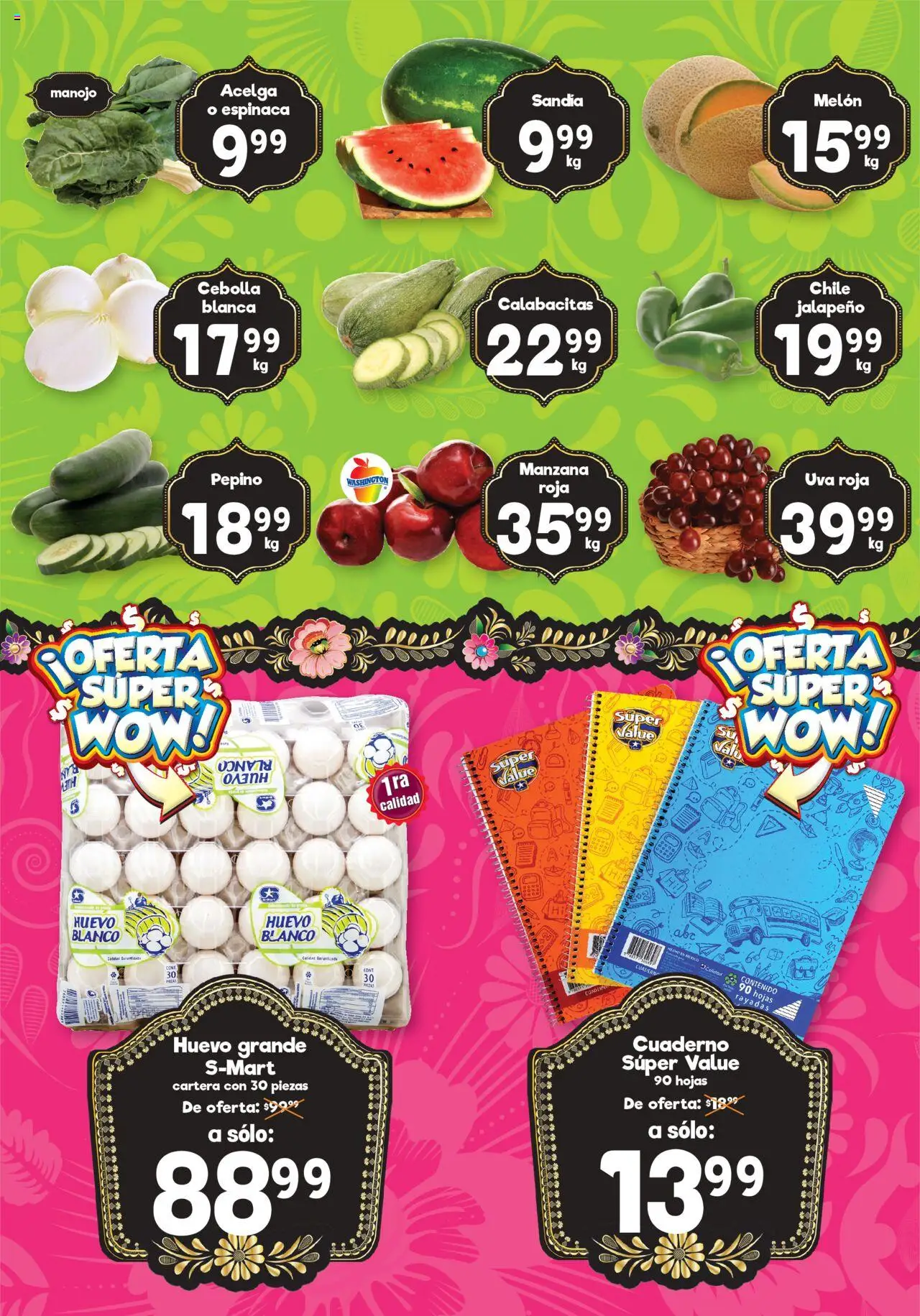 Nuevas ofertas de S-Mart válidas en toda la República Mexicana desde el 12.08.2025. ¡Encuentra las mejores ofertas en S-Mart folleto! | Página: 2 | Productos: Acelga, Manzana, Huevo, Uva