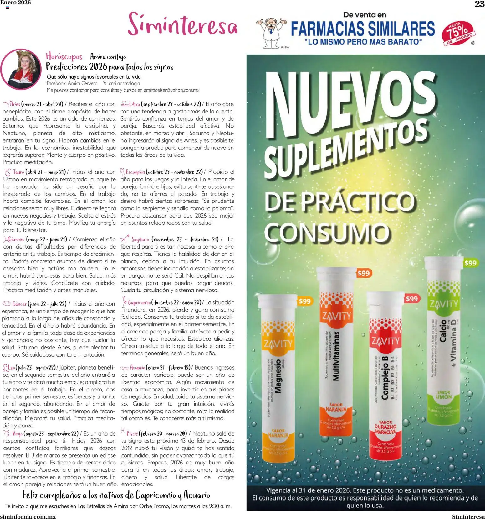 Nuevas ofertas de Farmacias Similares válidas en toda la República Mexicana desde el 01.01.2026. ¡Encuentra las mejores ofertas en Farmacias Similares catálogo! | Página: 23 | Productos: Durazno, Jugo, Vitaminas, Polvo