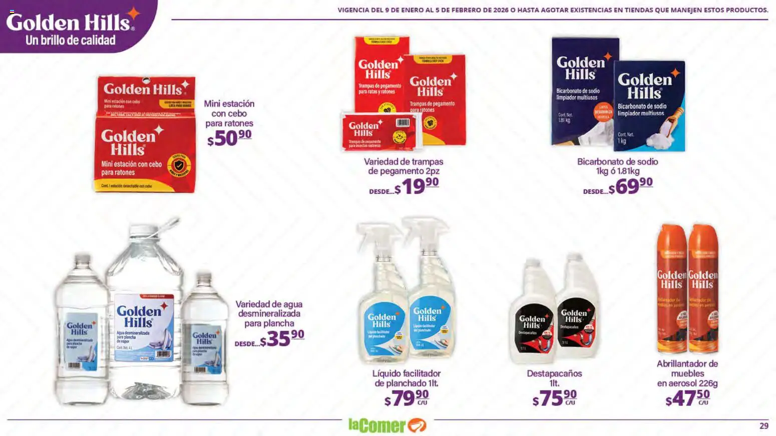 Nuevas ofertas de La Comer válidas en toda la República Mexicana desde el 09.01.2026. ¡Encuentra las mejores ofertas en La Comer folleto Limpia Desinfecta Organiza Ahorra! | Página: 29 | Productos: Brillo, Pegamento, Destapacaños, Plancha
