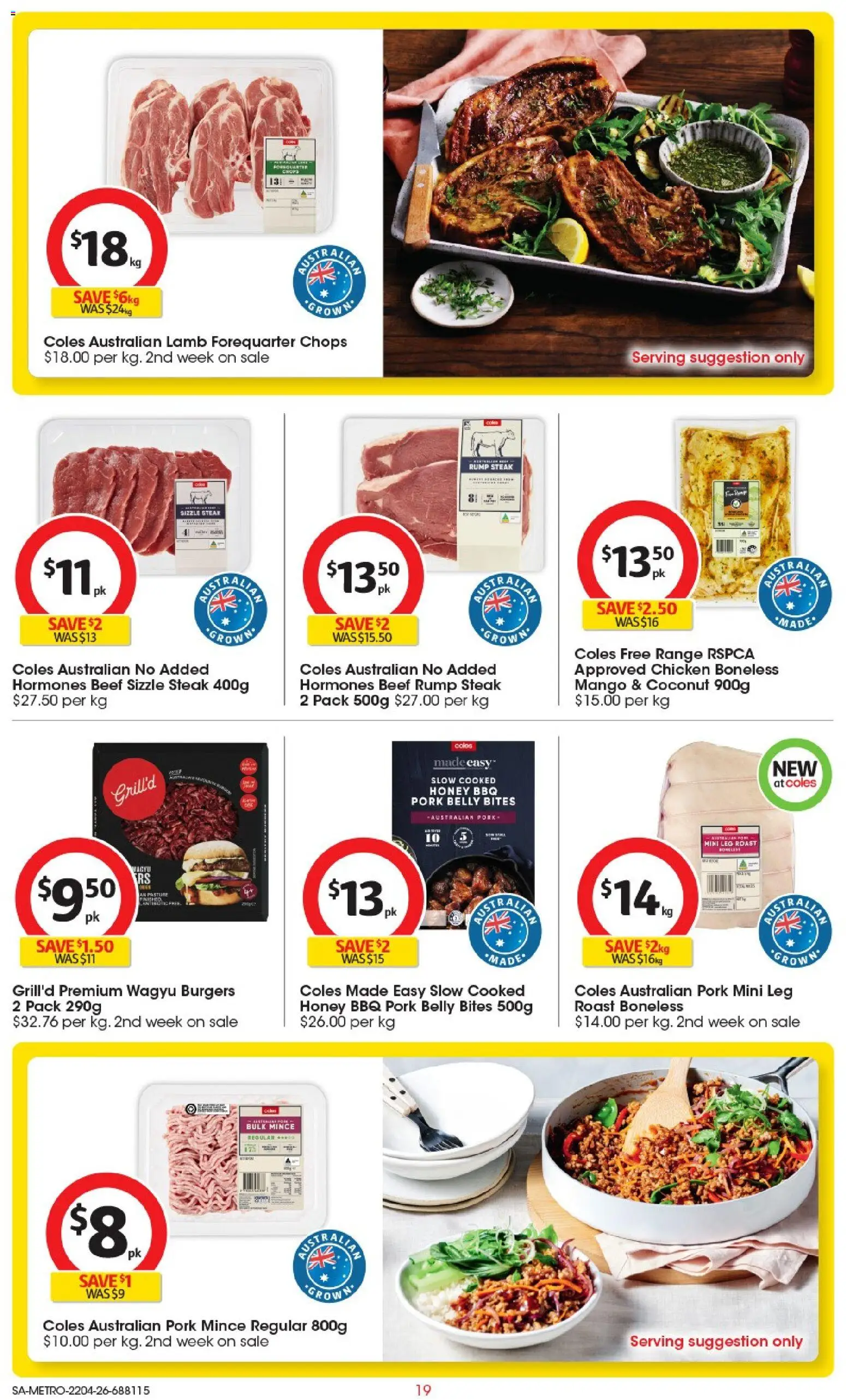 Coles catalogue - valid from 22.04.2026 | Page: 19 | Products: Honey, Chicken, Pork, Lamb