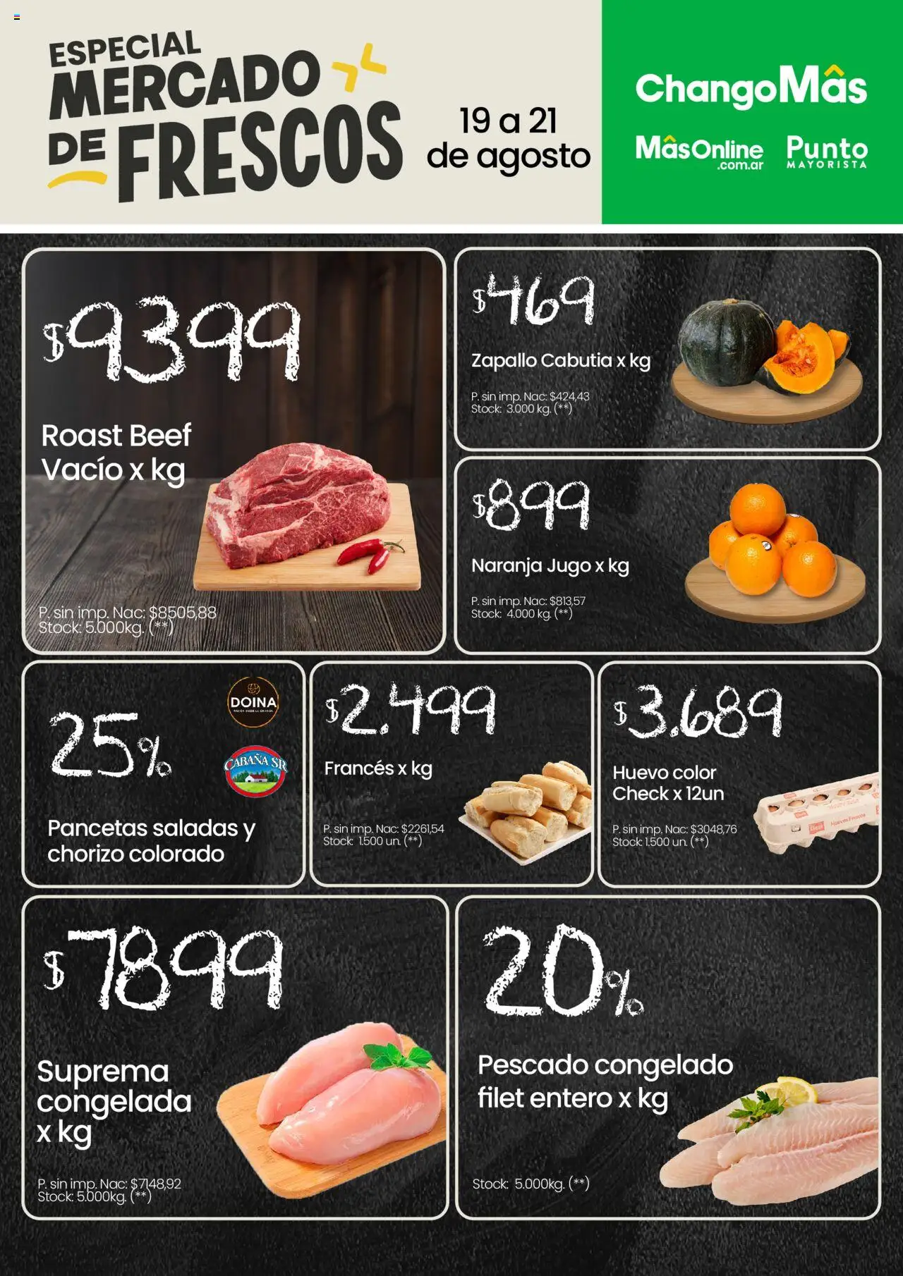 Changomas Mercado de Frescos │ válido desde el 19.08.2025 | Página: 1 | Productos: Zapallo, Pescado, Huevos, Jugo