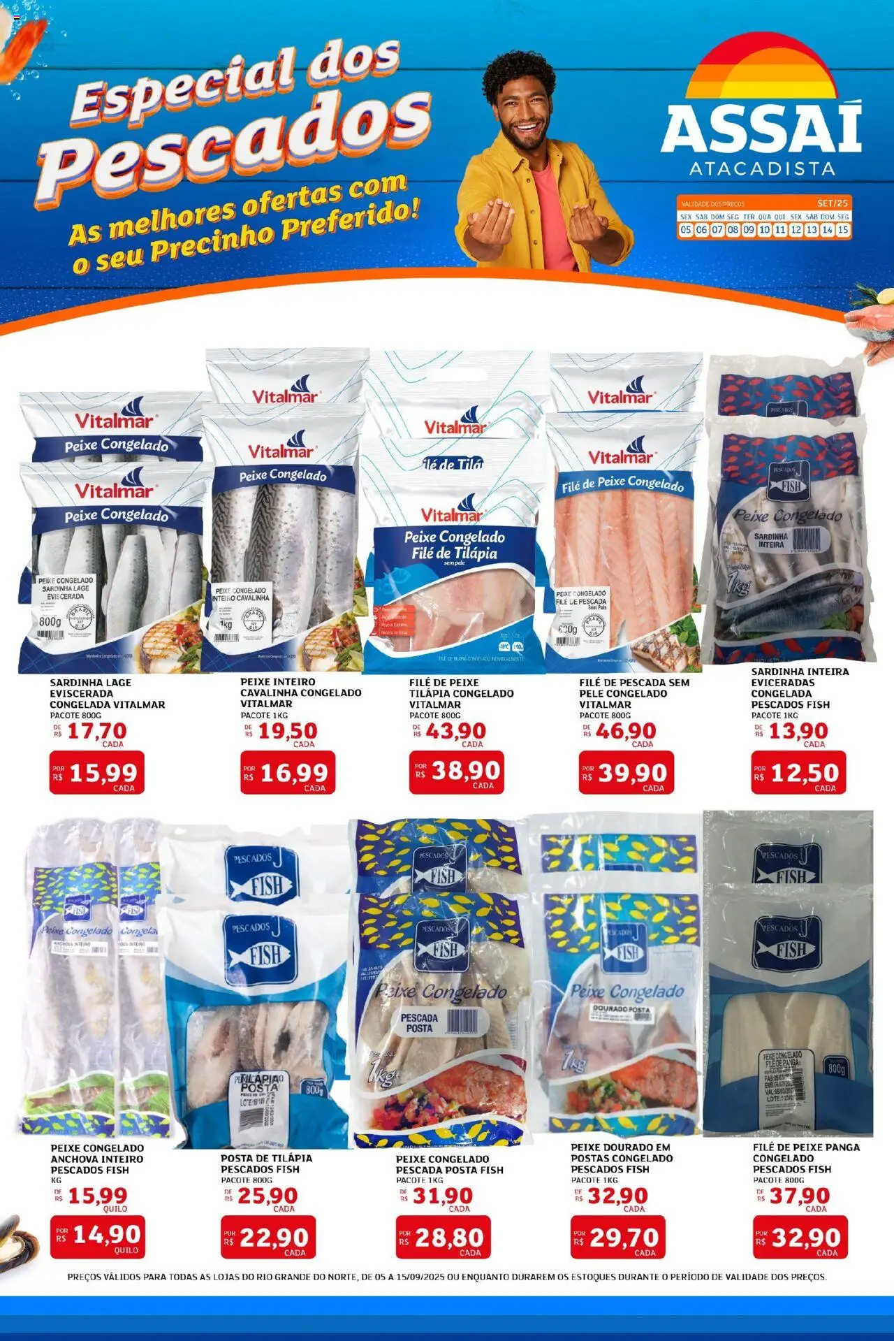 Assaí Atacadista Folheto - válido de 05.09.2025 | Página: 1 | Produtos: Tilápia, Peixe, Sardinha, Filé de tilápia