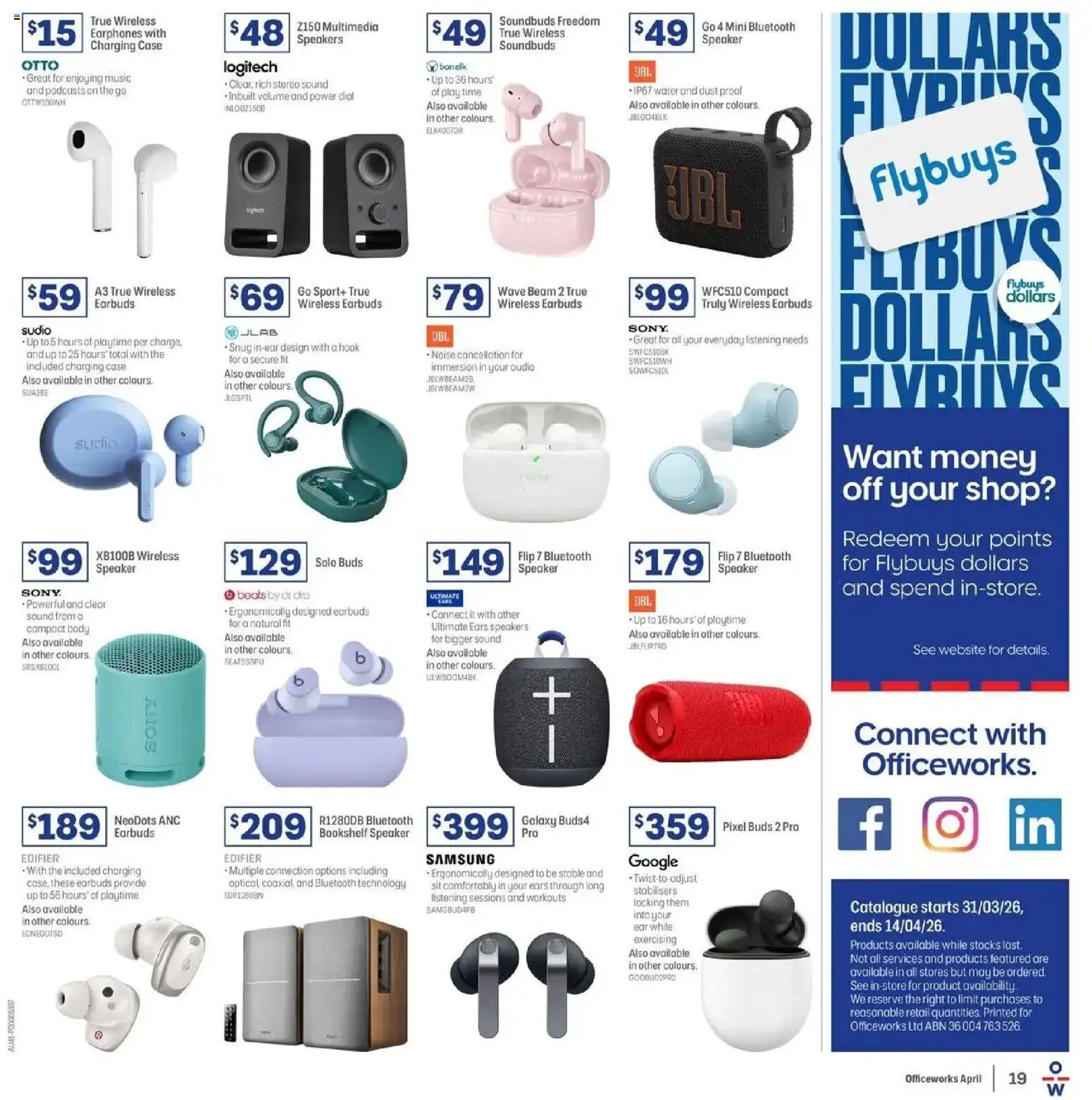 Officeworks catalogue - valid from 31.03.2026 | Page: 19 | Products: Bookshelf, Case, Speaker, Stereo