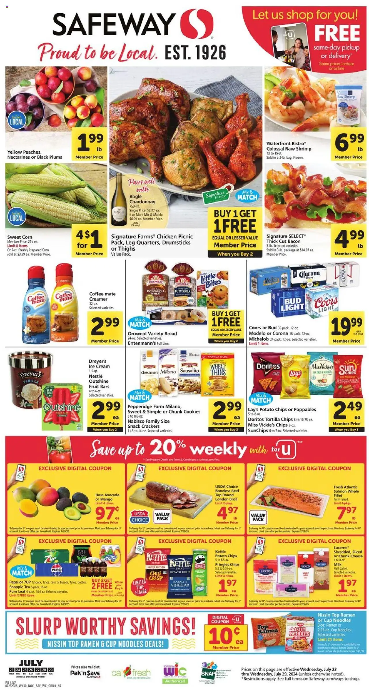 Safeway Weekly Ad - CA - valid from 23.07.2025 | Page: 1 | Products: Milk, Chocolate, Avocado, Salt