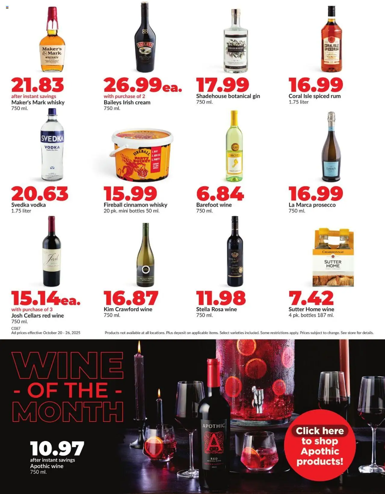 HyVee Weekly Ad - valid from 20.10.2025 | Page: 36 | Products: Wine, Gin, Cream, Vodka