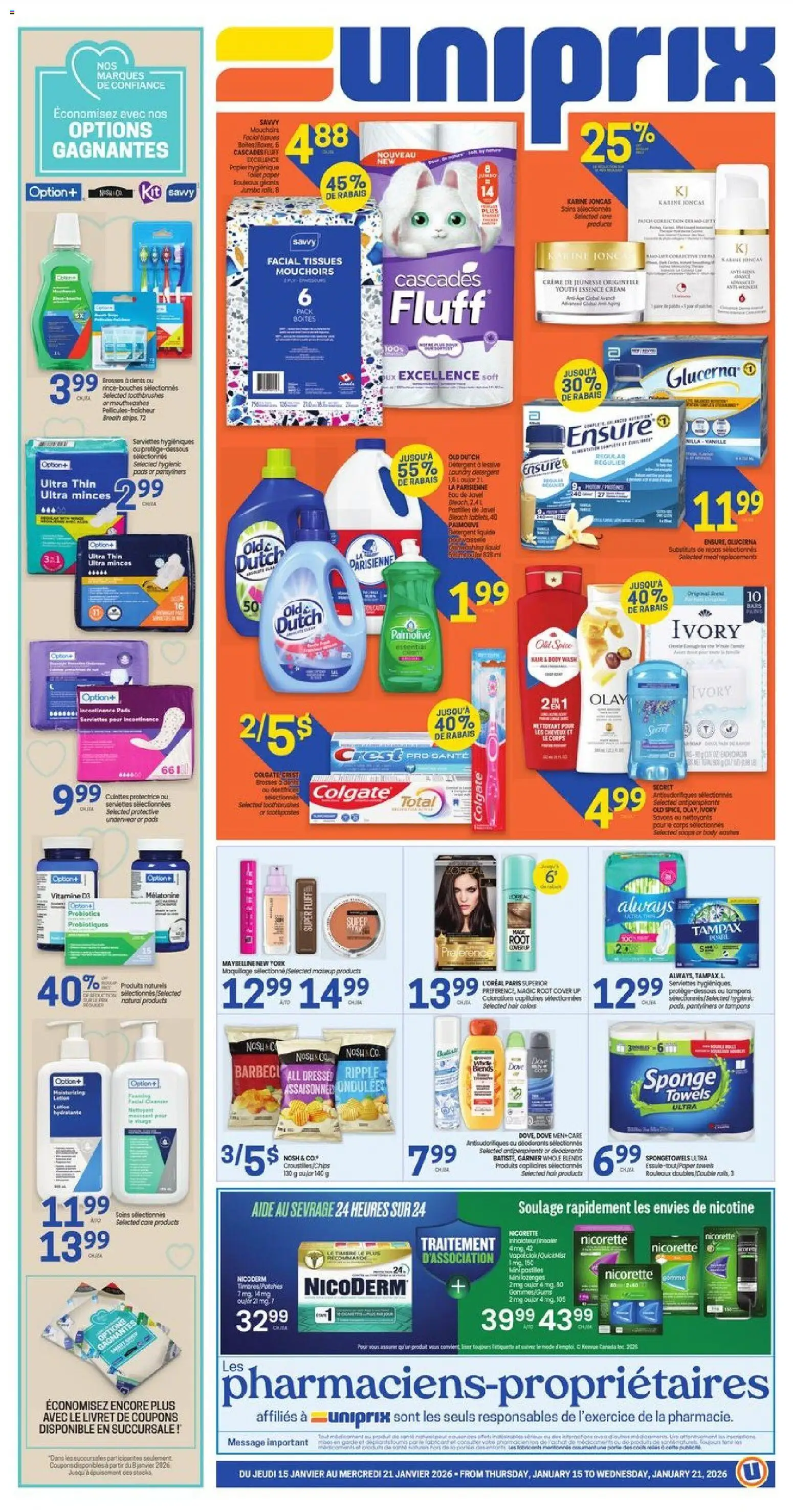 Uniprix flyer valid from 15.01.2026 | Page: 1 | Products: Cream, Sponge, Body wash, Detergent