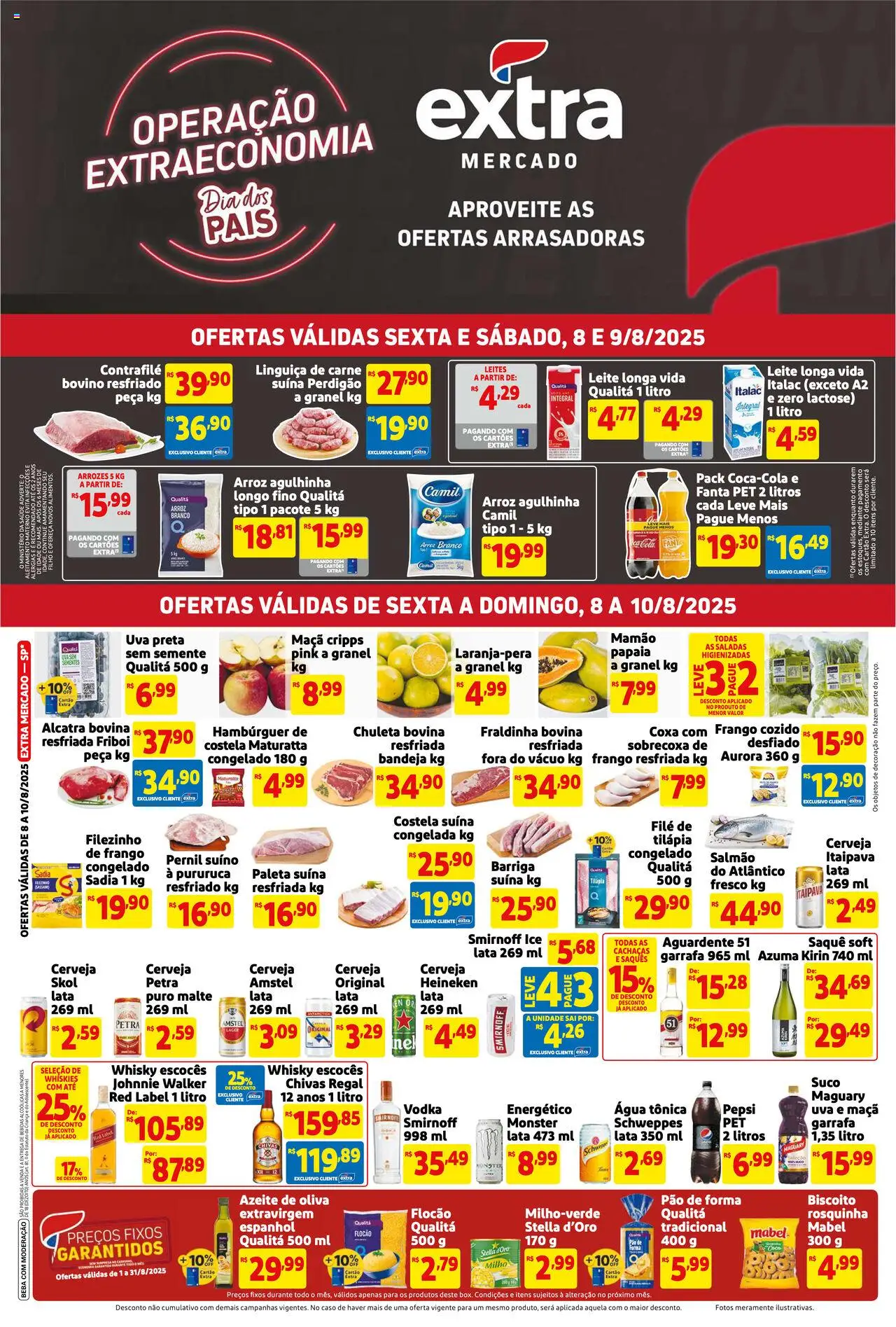 Extra Folheto - válido de 08.08.2025 | Página: 1 | Produtos: Whisky, Fraldinha, Leite, Azeite