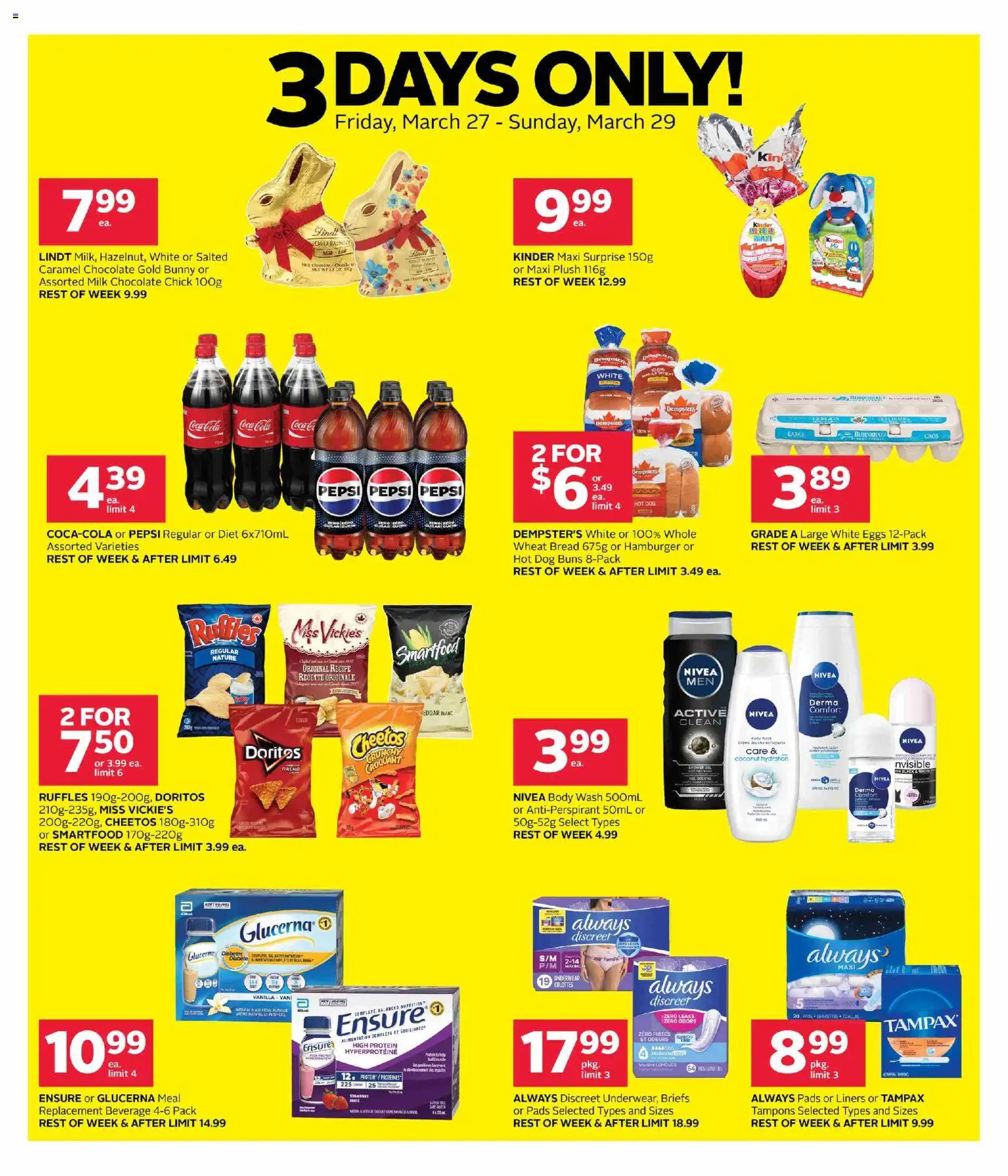 Rexall flyer valid from 27.03.2026 | Page: 1 | Products: Antiperspirant, Milk, Bread, Chocolate