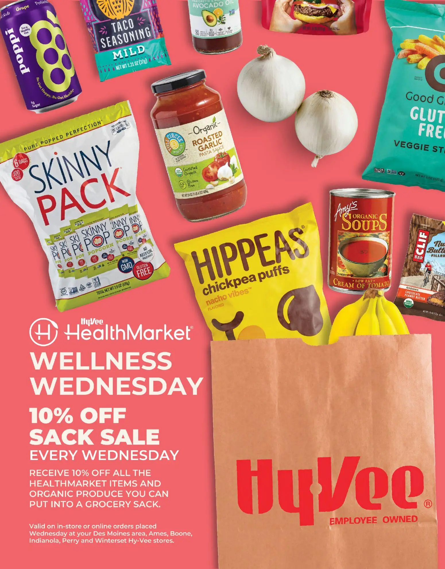 HyVee Wellness Wednesday - Sack Sale - valid from 08.04.2026 | Page: 1 | Products: Press, Butter, Pasta, Avocado