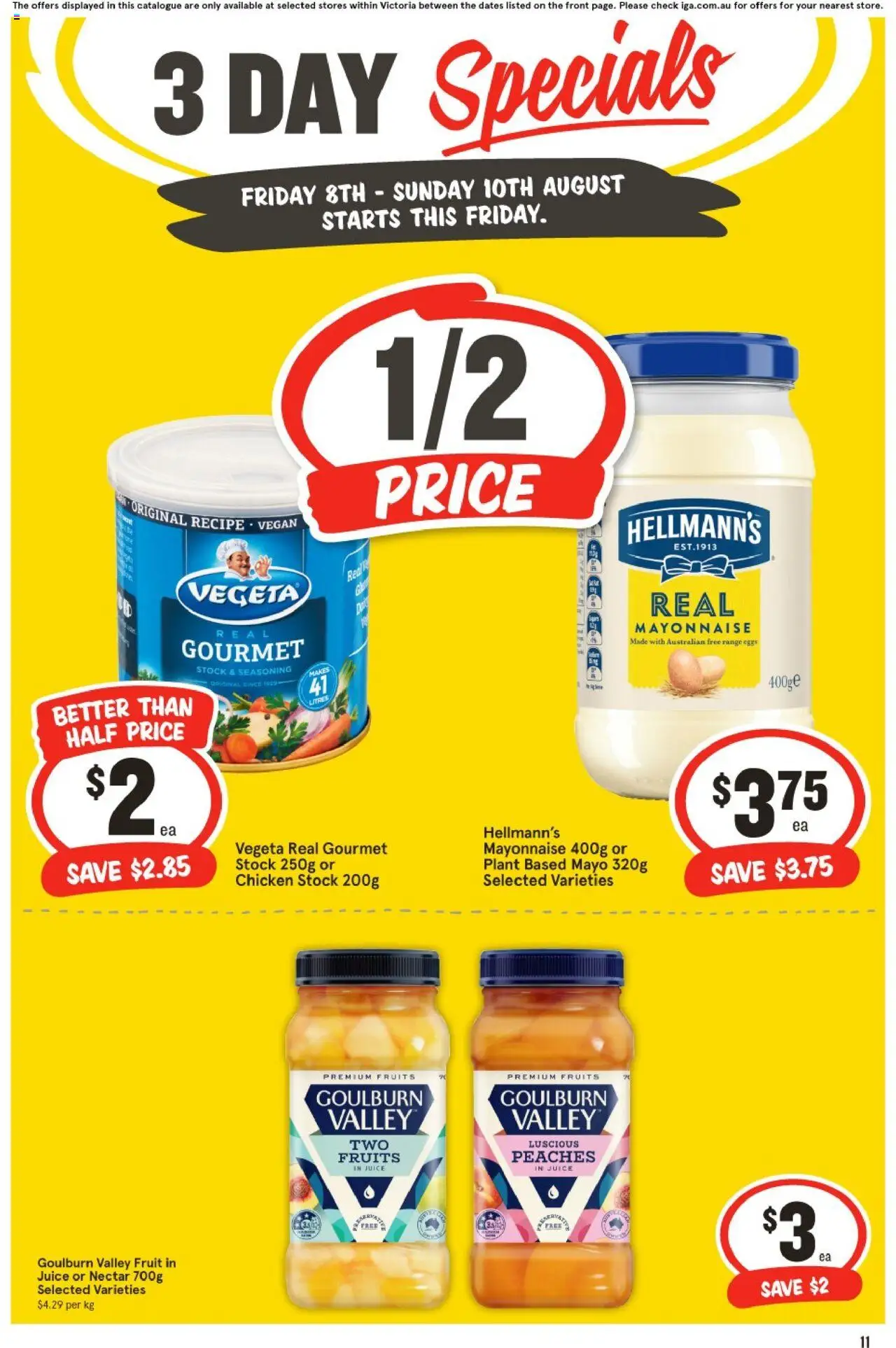 IGA catalogue - valid from 08.08.2025 | Page: 3 | Products: Eggs, Juice, Fruits, Mayonnaise