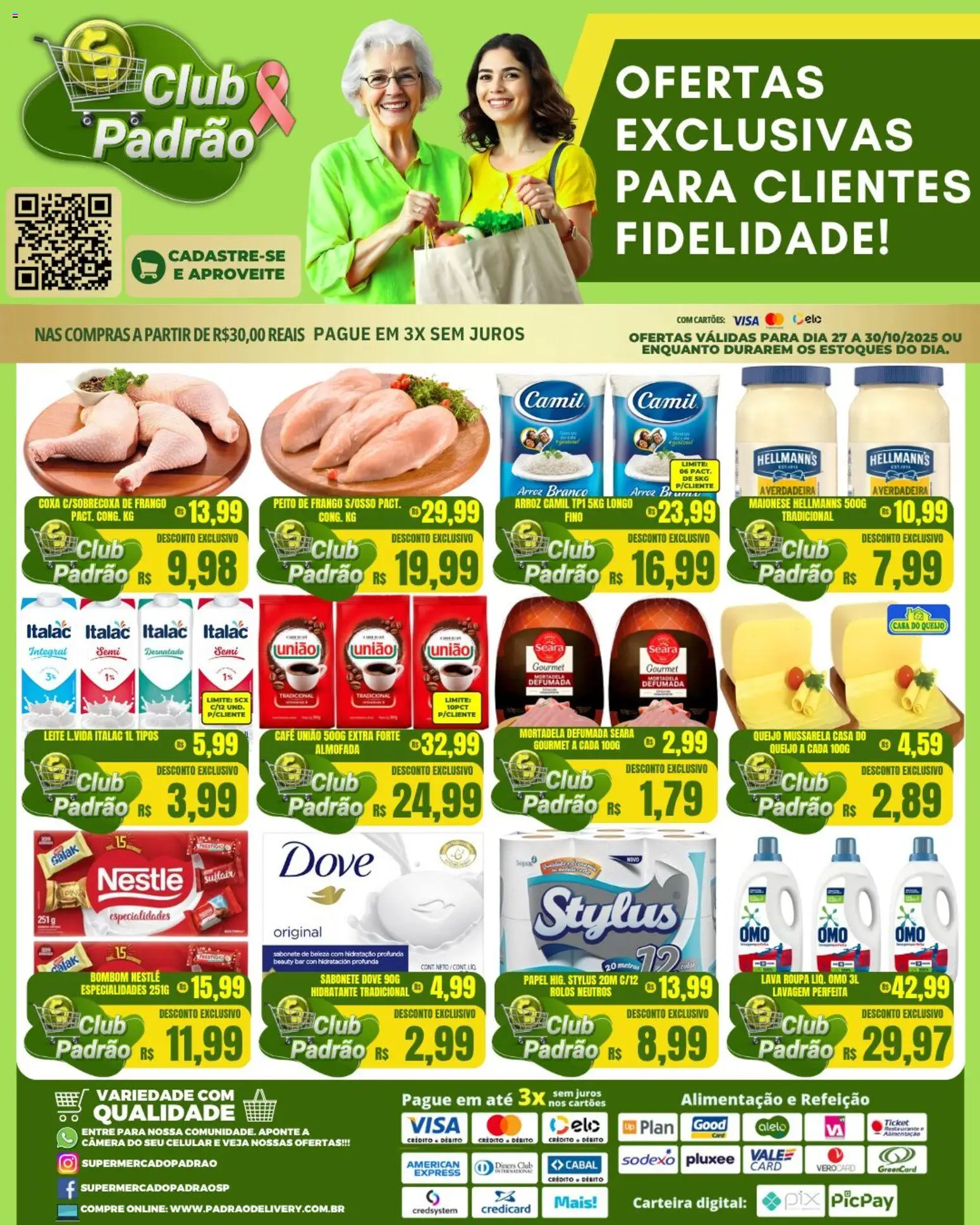 Supermercado Padrão Folheto - válido de 27.10.2025 | Página: 1 | Produtos: Leite, Carteira, Dove, Bombom