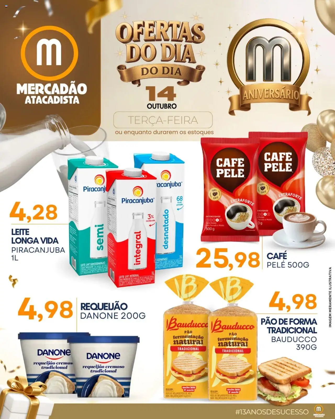Mercadão Atacadista Folheto - válido de 14.10.2025 | Página: 1 | Produtos: Leite, Pão, Café, Pão de forma