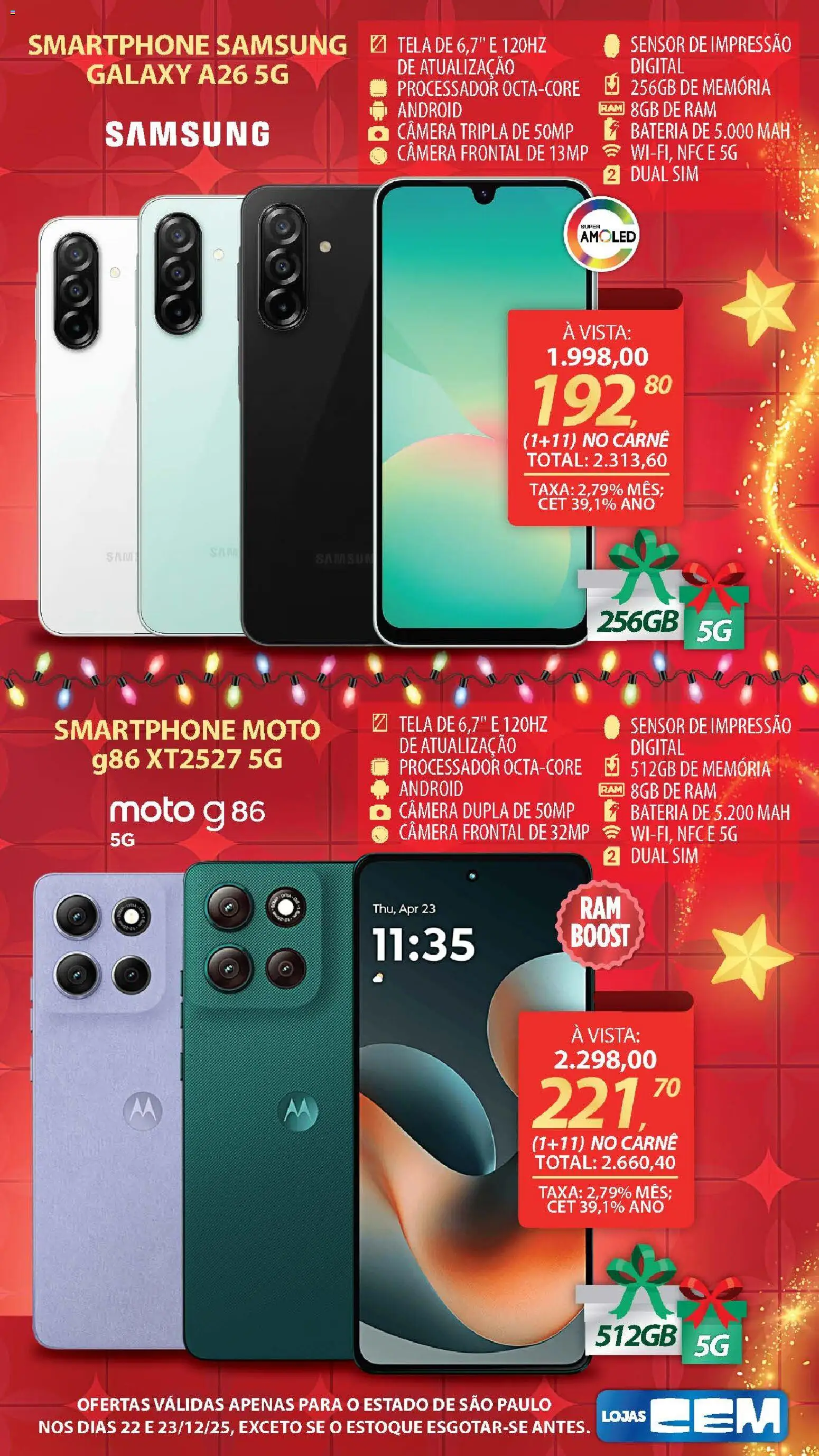 Lojas Cem Folheto - válido de 22.12.2025 | Página: 3 | Produtos: Processador, Bateria, Smartphone, Câmera