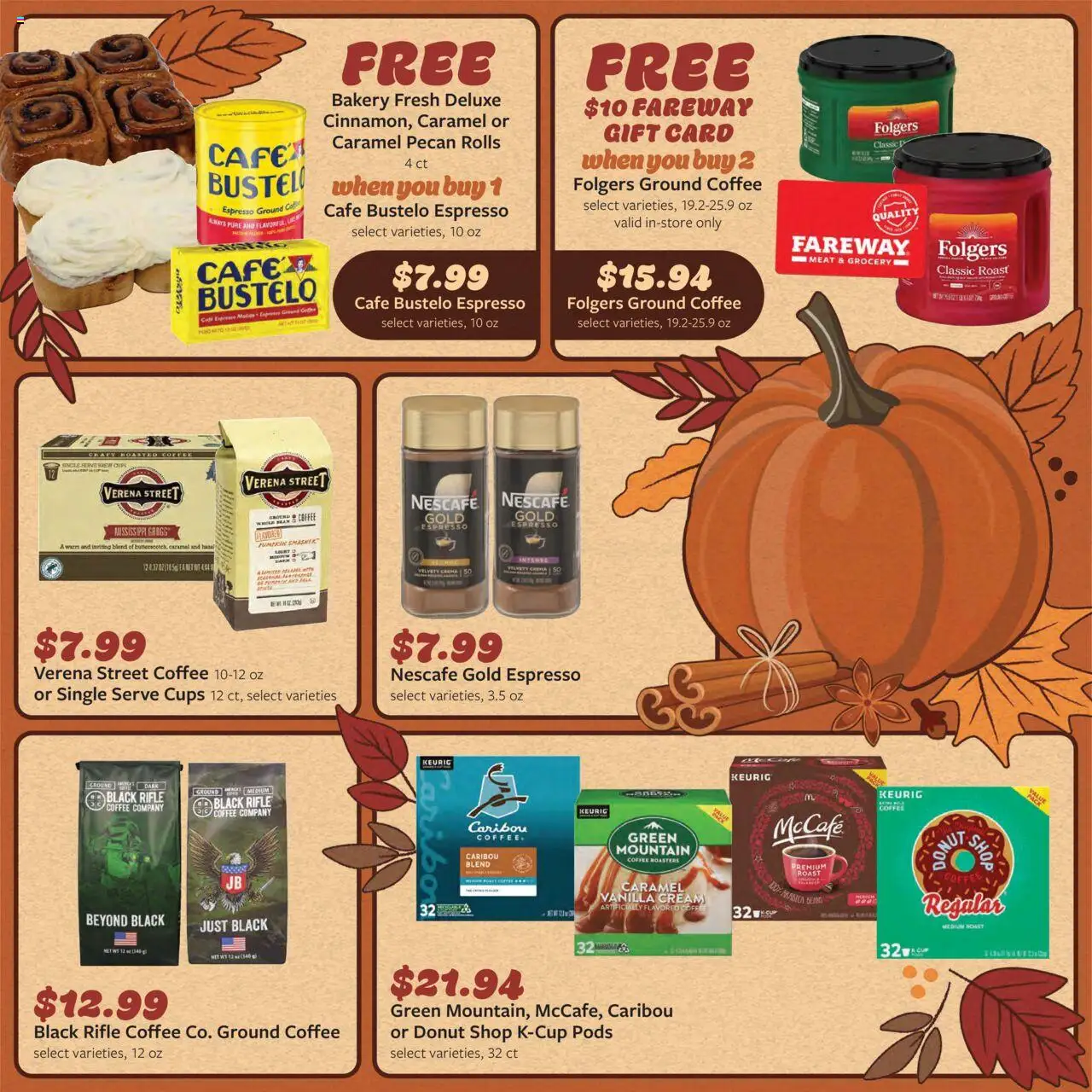 Fareway Weekly Ad - valid from 13.10.2025 | Page: 13 | Products: Bakery, Coffee, Pumpkin, Rifle