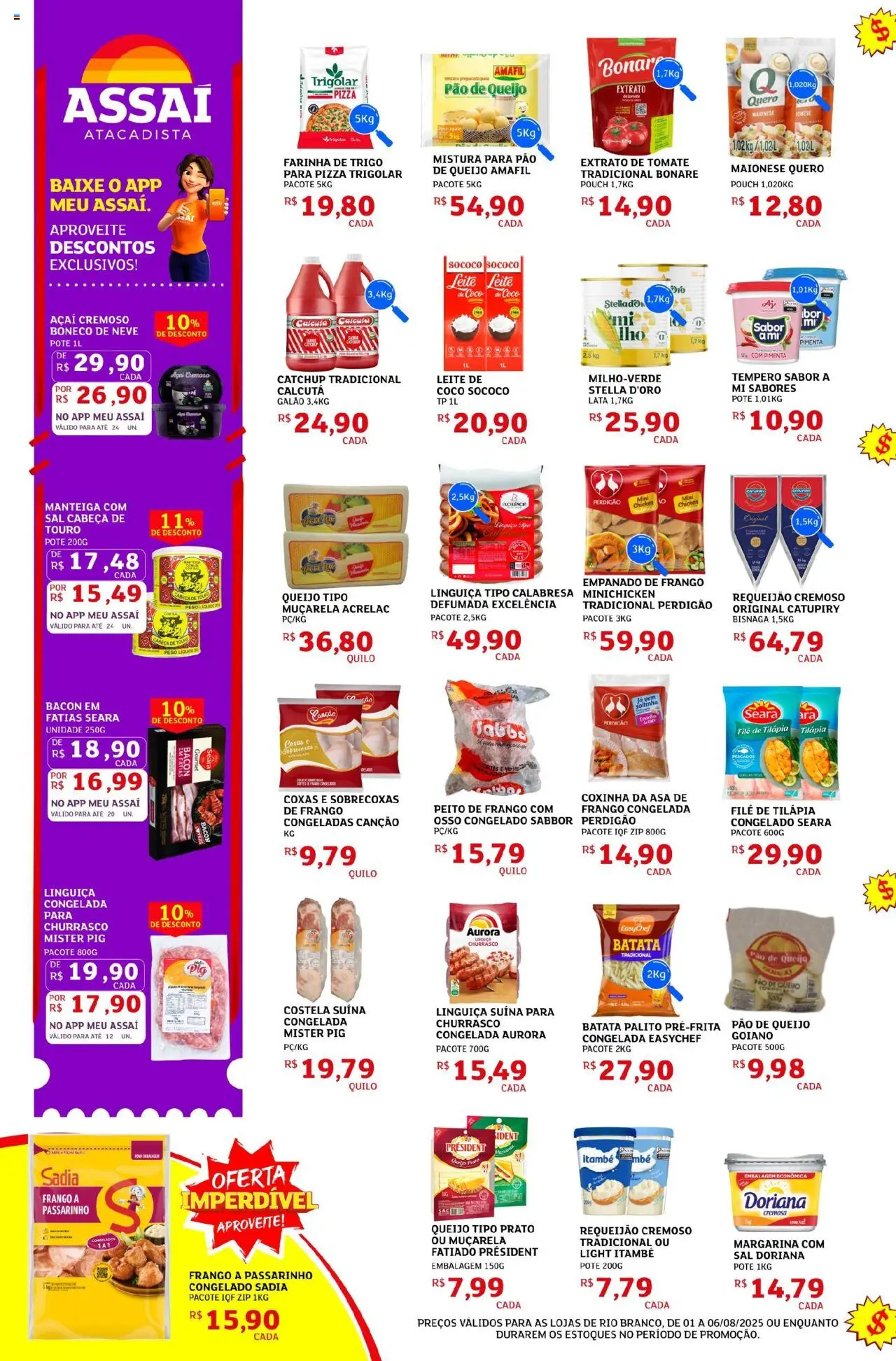 Assaí Atacadista Folheto - válido de 01.08.2025 | Página: 2 | Produtos: Doriana, Linguiça, Pão, Peito de frango