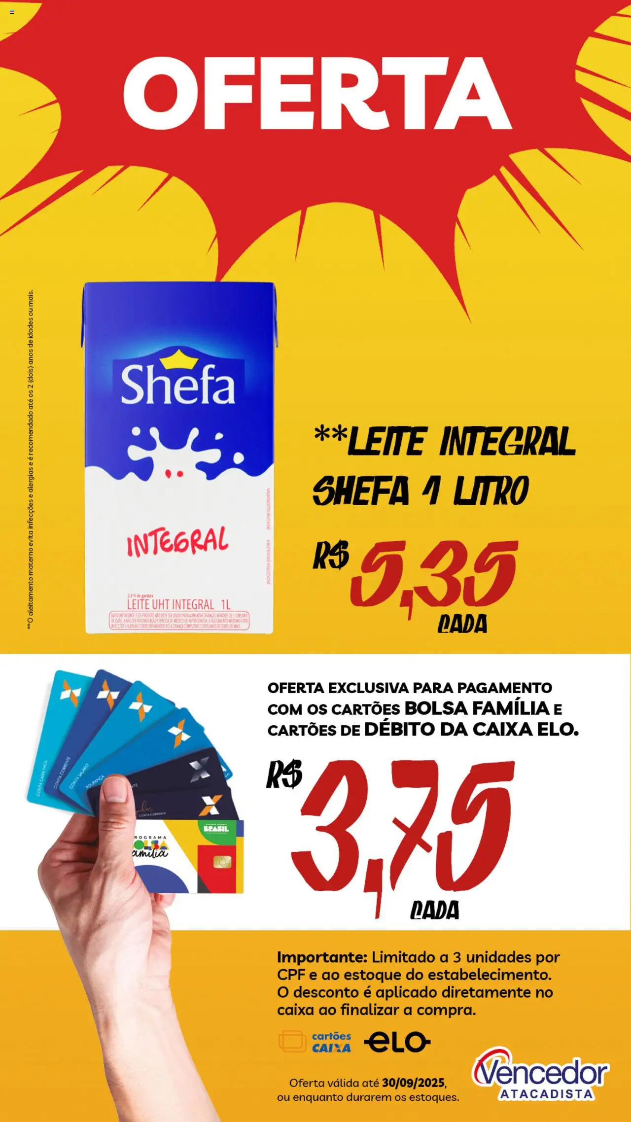 Vencedor Atacadista Folheto - válido de 08.09.2025 | Página: 8 | Produtos: Leite integral, Caixa, Leite, Bolsa