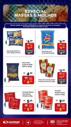 Semar Supermercado - Ofertas Especial Massas e Molhos - Pré-Visualização do folheto da loja Semar Supermercado, válido de 04.08.2025
