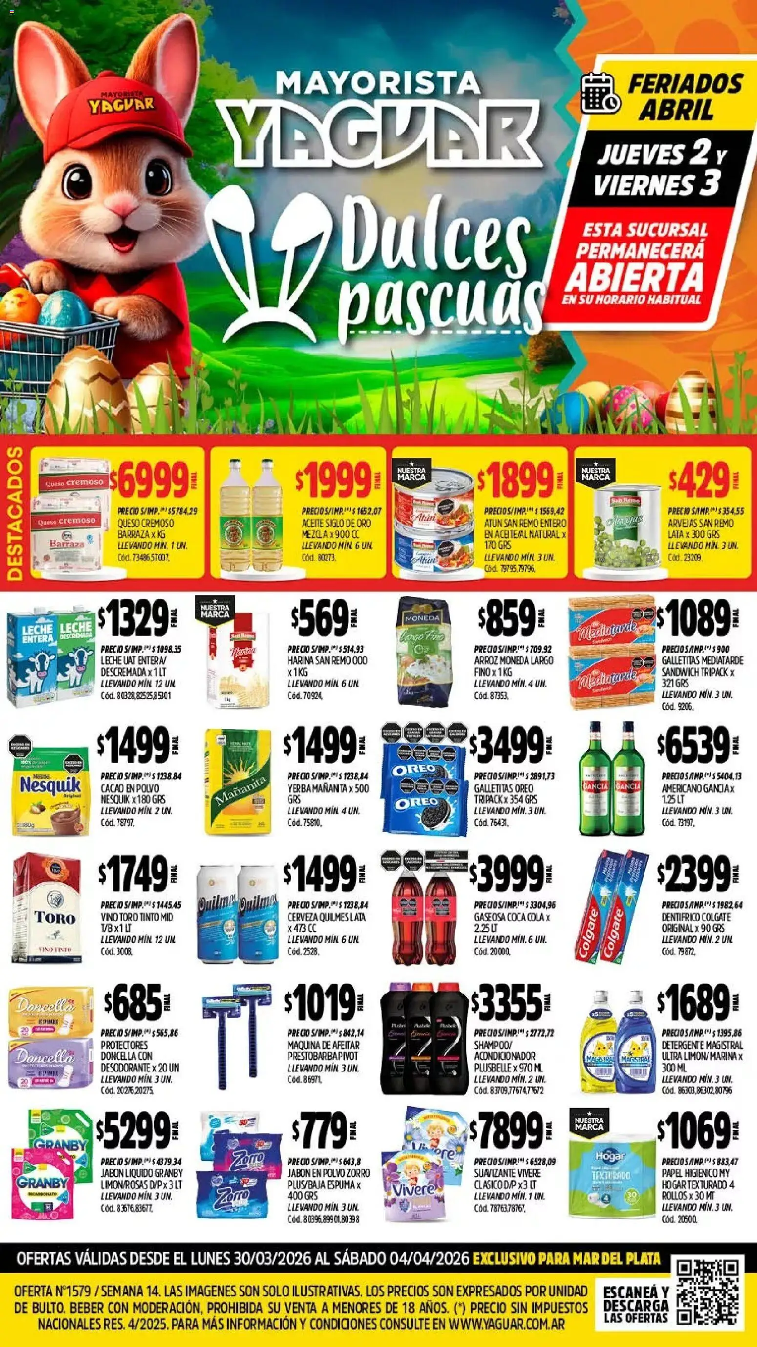 Yaguar - Oferta Semanal Mar del Plata │ válido desde el 30.03.2026 | Página: 1 | Productos: Harina, Jabón líquido, Acondicionador, Leche