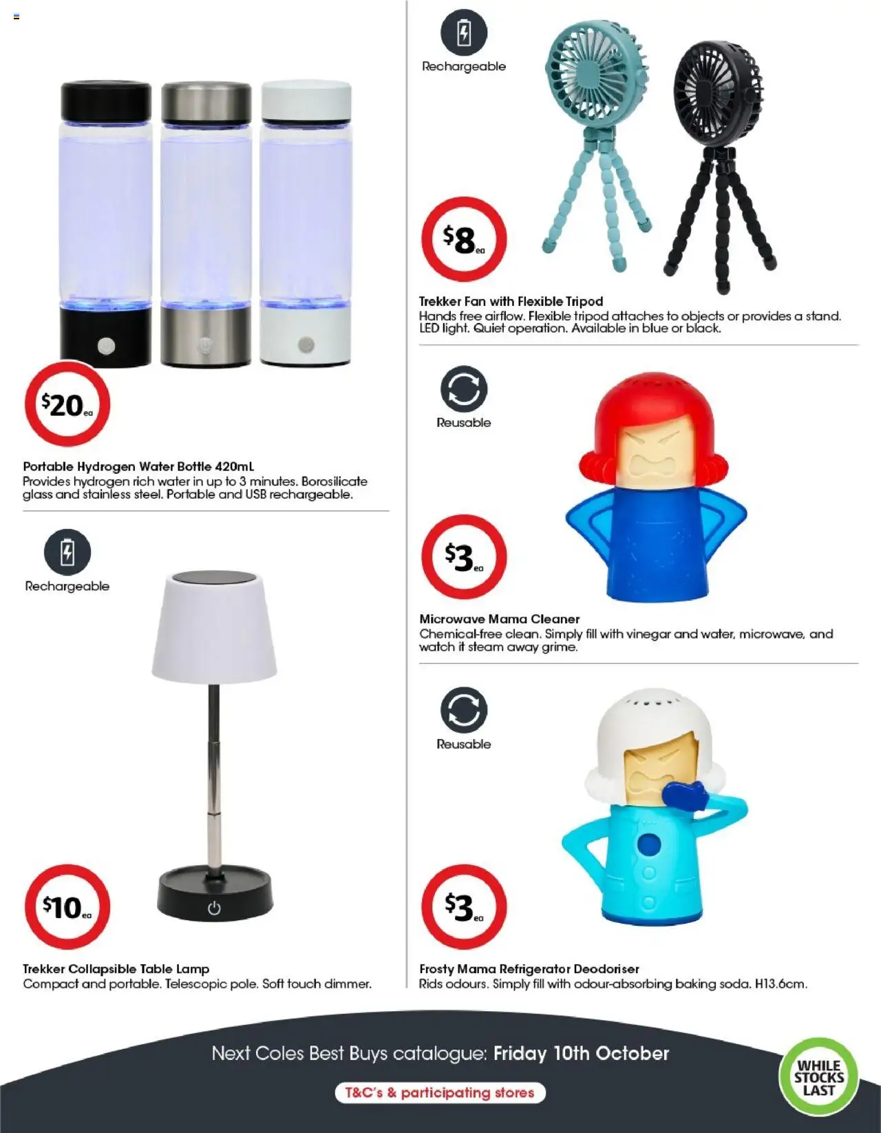 Coles catalogue - valid from 26.09.2025 | Page: 9 | Products: Lamp, Water, Usb, Refrigerator