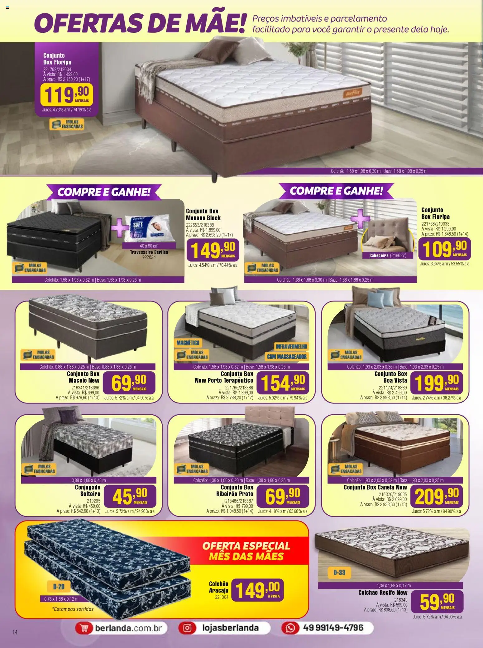 Berlanda Folheto - válido de 27.04.2026 | Página: 14 | Produtos: Travesseiro, Colchão, Base, Canela