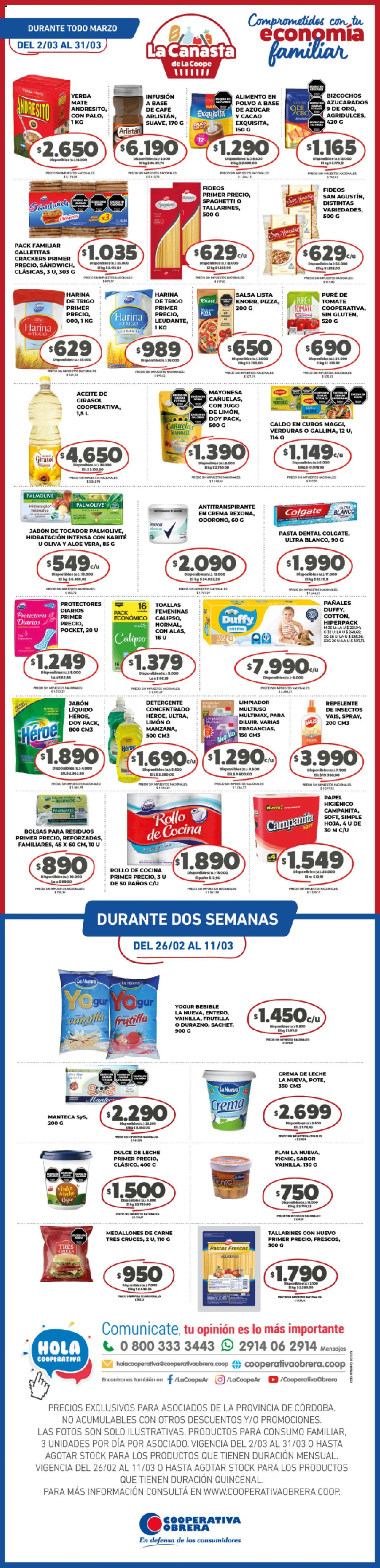 Cooperativa Obrera catálogo │ válido desde el 02.03.2026 | Página: 1 | Productos: Repelente, Galletitas, Crema de leche, Limpiador
