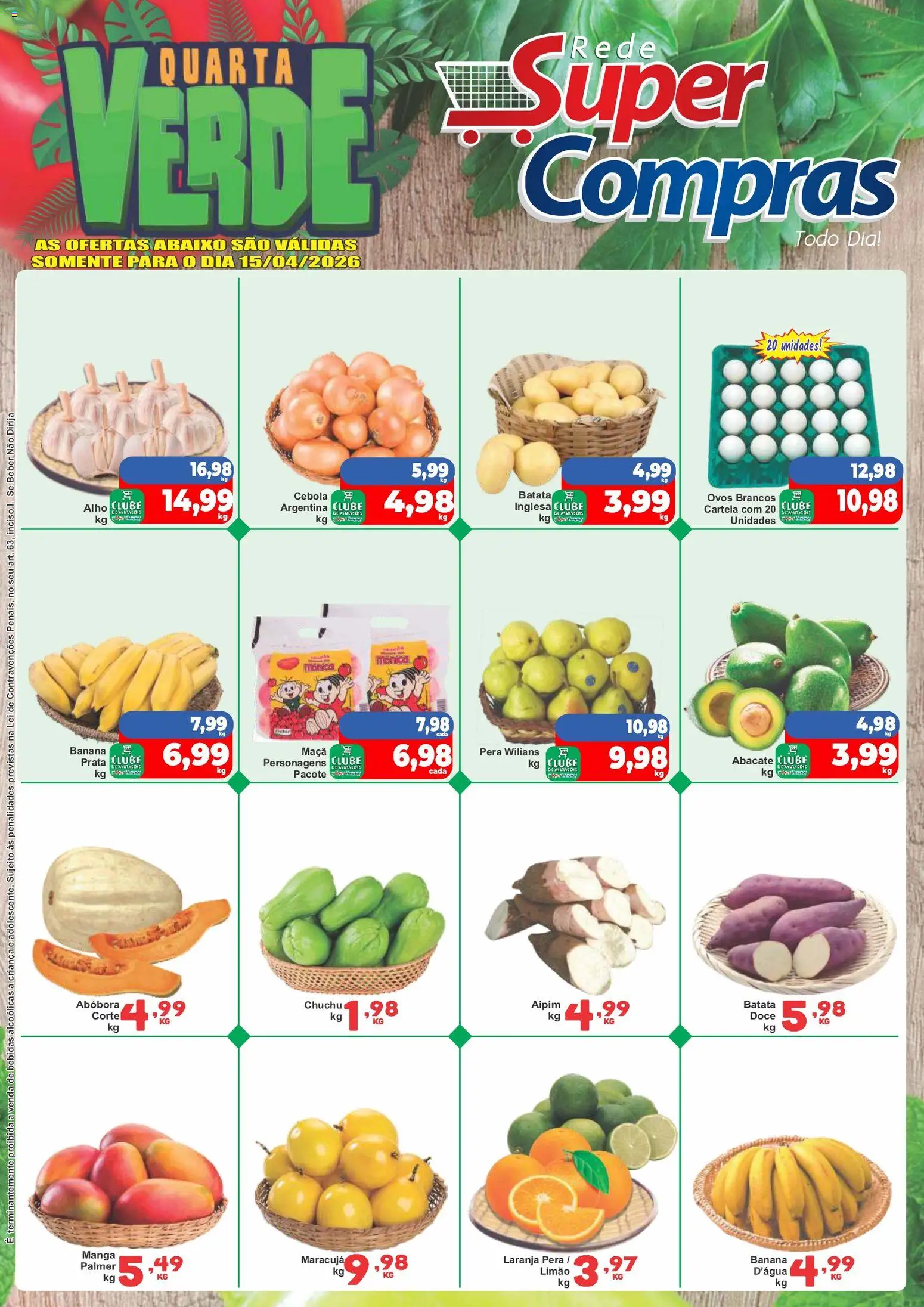 Rede Super Compras Folheto - válido de 15.04.2026 | Página: 1 | Produtos: Pera, Aipim, Cebola, Batata