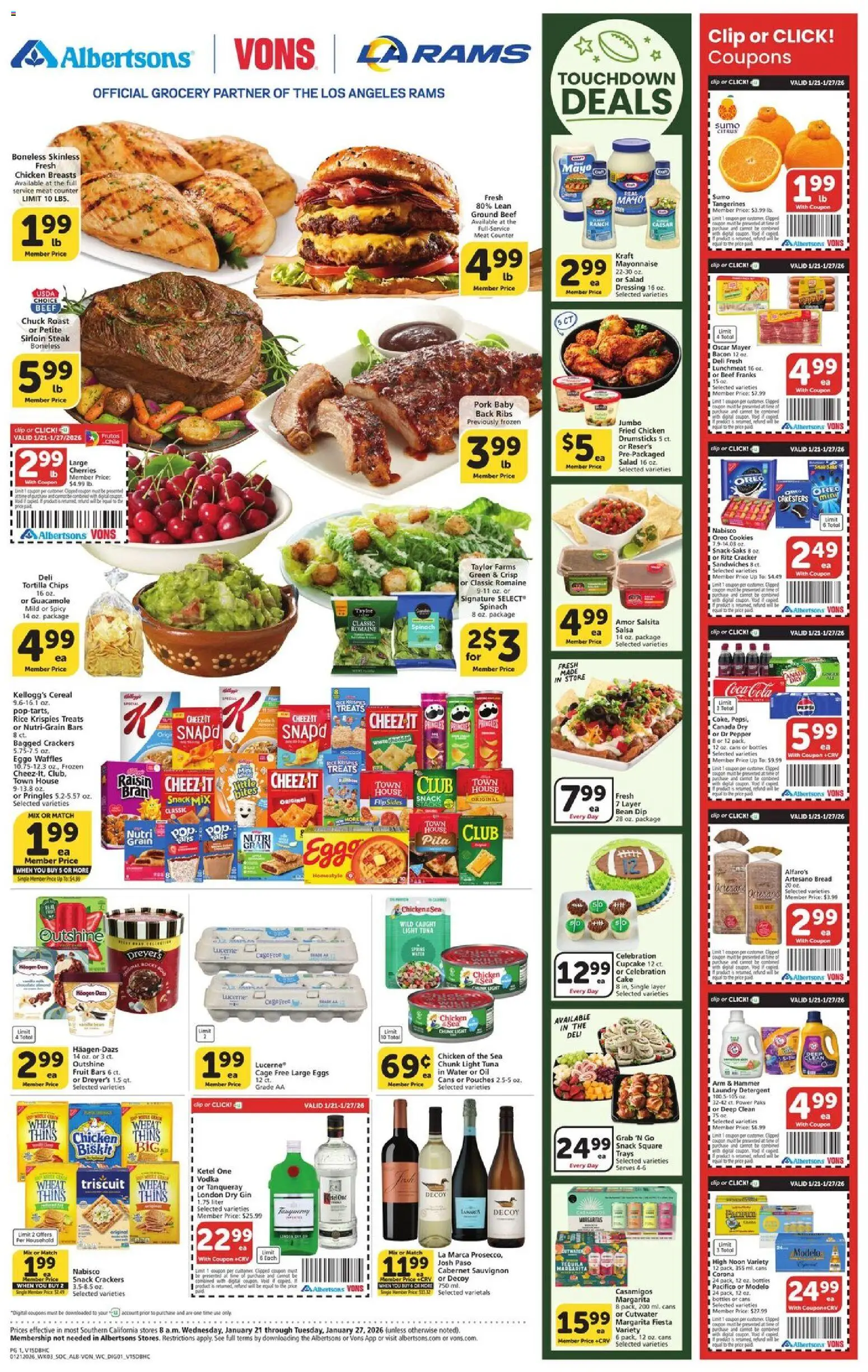 Vons Weekly Ad - valid from 21.01.2026 | Page: 1 | Products: Eggs, Oil, Beef, Vodka