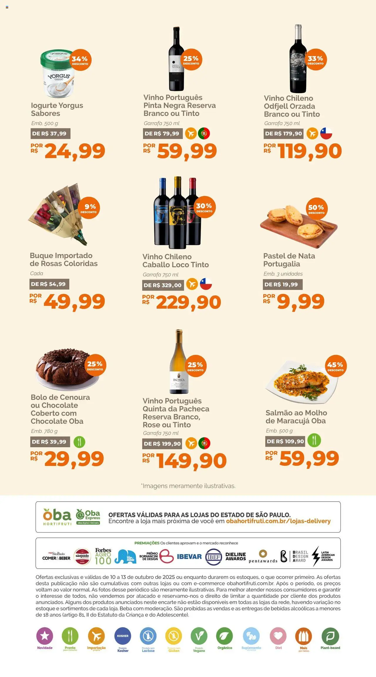 Oba Hortifruti Folheto - válido de 10.10.2025 | Página: 7 | Produtos: Salmão, Chocolate, Nata, Bolo