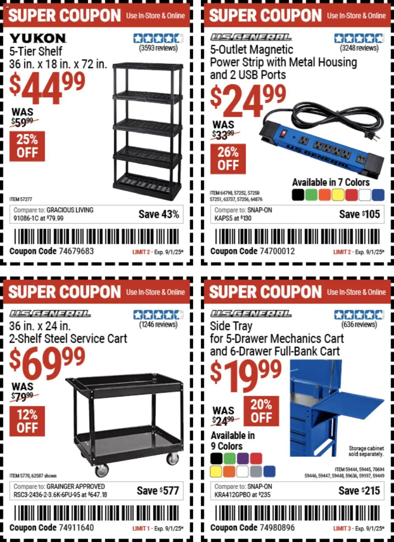 Harbor Freight Summer Coupons - valid from 18.08.2025 | Page: 1 | Products: Shelf, Usb